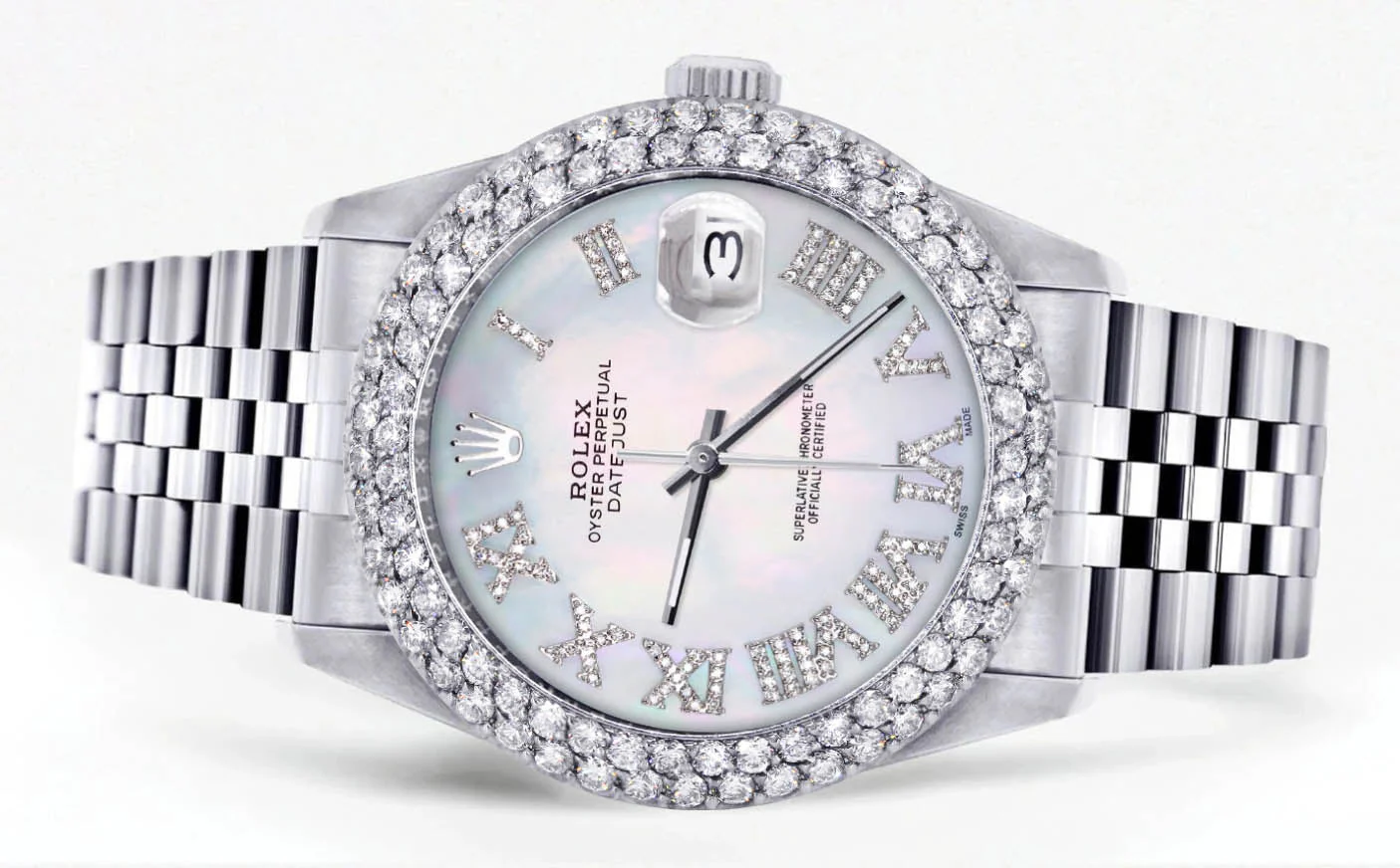 Womens Rolex Datejust Watch 16200 | 36Mm | Light Mother of Pearl Roman Numeral Dial | Two Row 4.25 Carat Bezel | Jubilee Band - Image 2