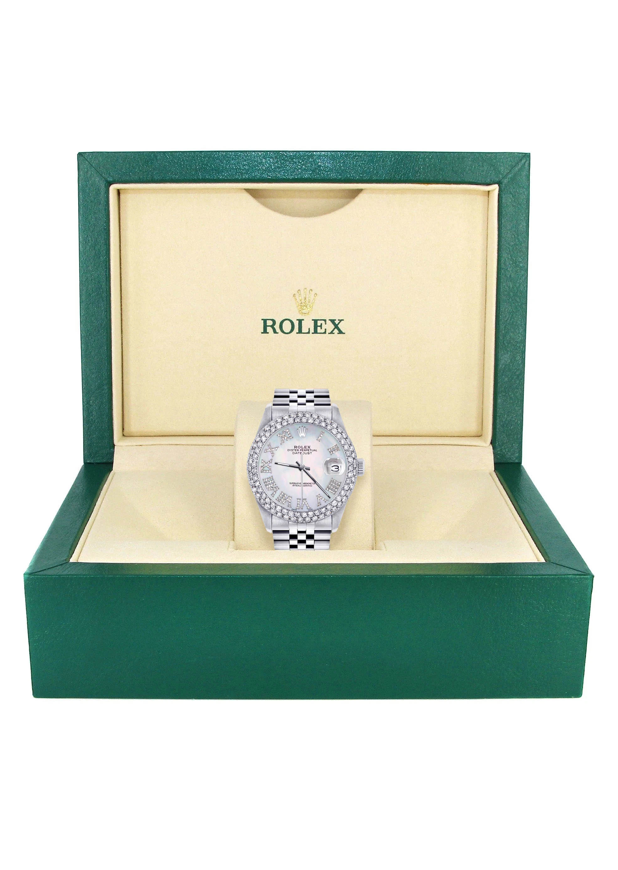 Womens Rolex Datejust Watch 16200 | 36Mm | Light Mother of Pearl Roman Numeral Dial | Two Row 4.25 Carat Bezel | Jubilee Band - Image 3