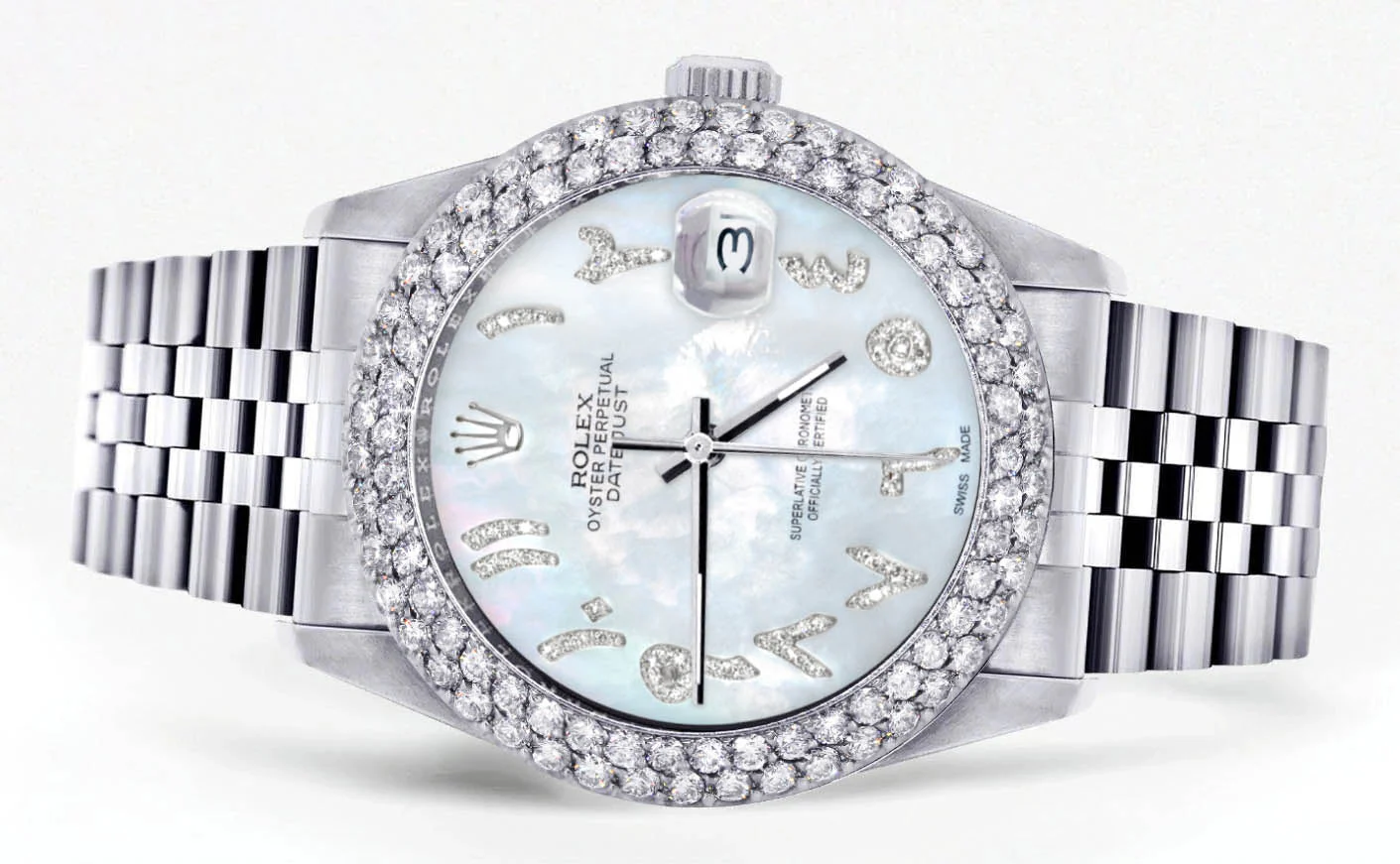 Womens Rolex Datejust Watch 16200 | 36Mm | Mother of Pearl Arabic Diamond Dial | Two Row 4.25 Carat Bezel | Jubilee Band - Image 2