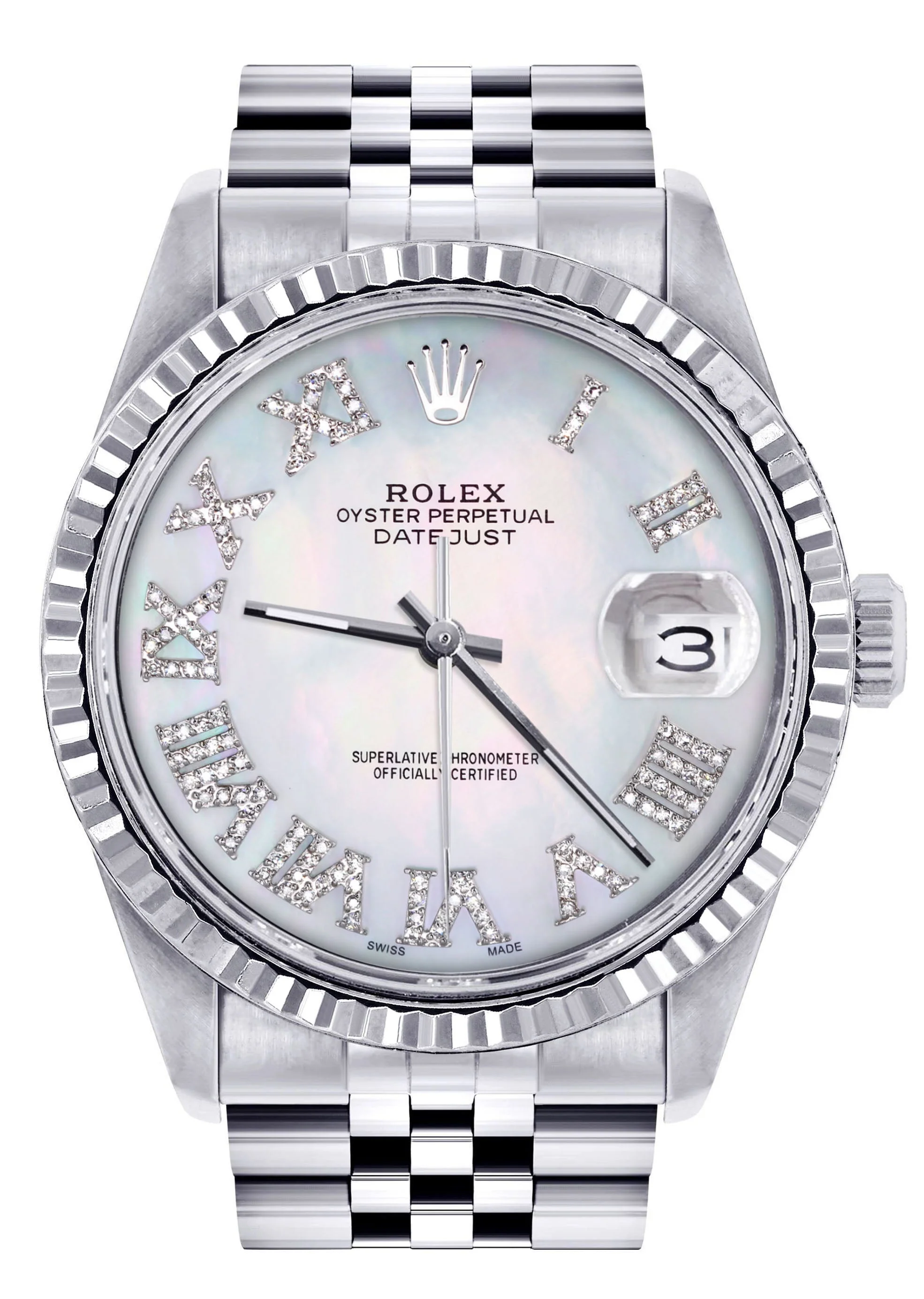 Womens Rolex Datejust Watch 16200 | Fluted Bezel | 36Mm | Mother of Pearl Roman Dial | Fluted Bezel | Jubilee Band