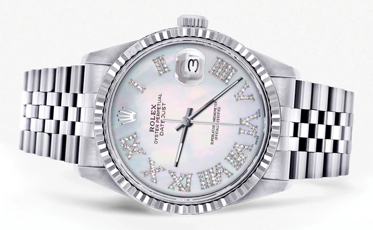 Womens Rolex Datejust Watch 16200 | Fluted Bezel | 36Mm | Mother of Pearl Roman Dial | Fluted Bezel | Jubilee Band - Image 2