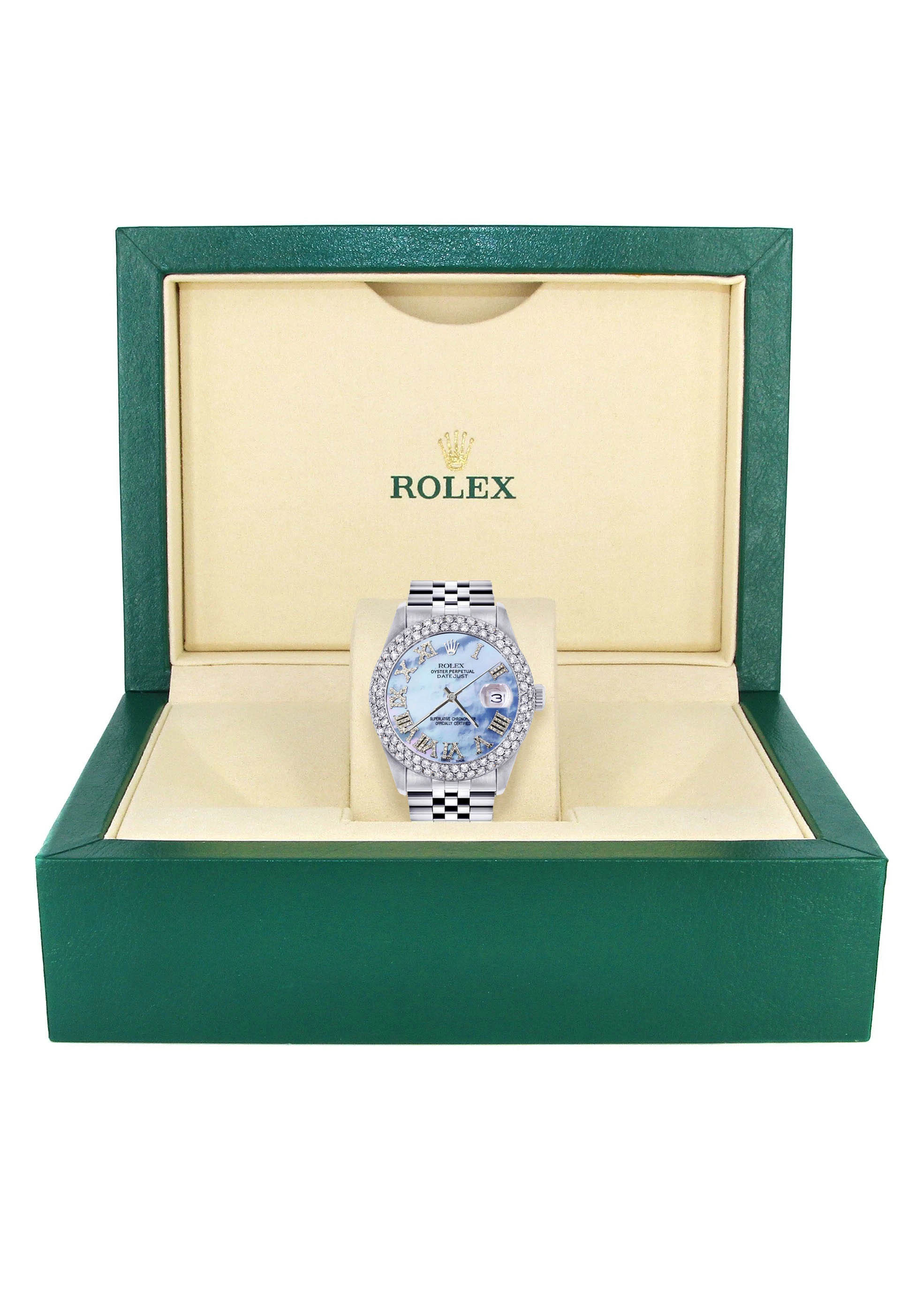 Womens Rolex Datejust Watch 16200 | 36Mm | Mother of Pearl Roman Numeral Dial | Two Row 4.25 Carat Bezel | Jubilee Band - Image 3