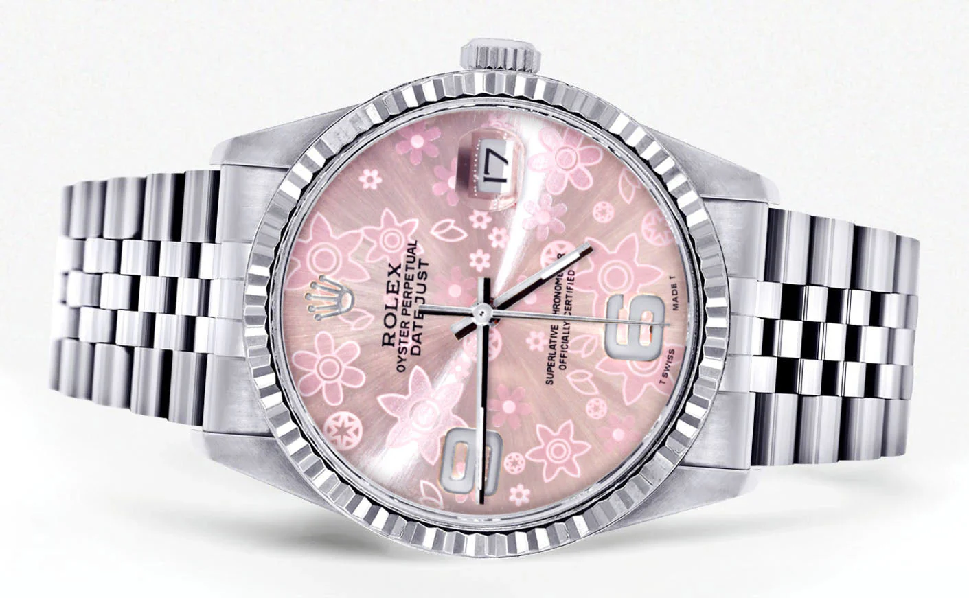 Womens Rolex Datejust Watch 16200 | Fluted Bezel | 36Mm | Pink Flower Dial | Fluted Bezel | Jubilee Band - Image 2