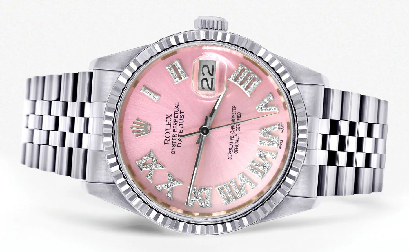 Womens Rolex Datejust Watch 16200  | 36Mm | Pink Roman Numeral Dial | Fluted Bezel | Jubilee Band - Image 2