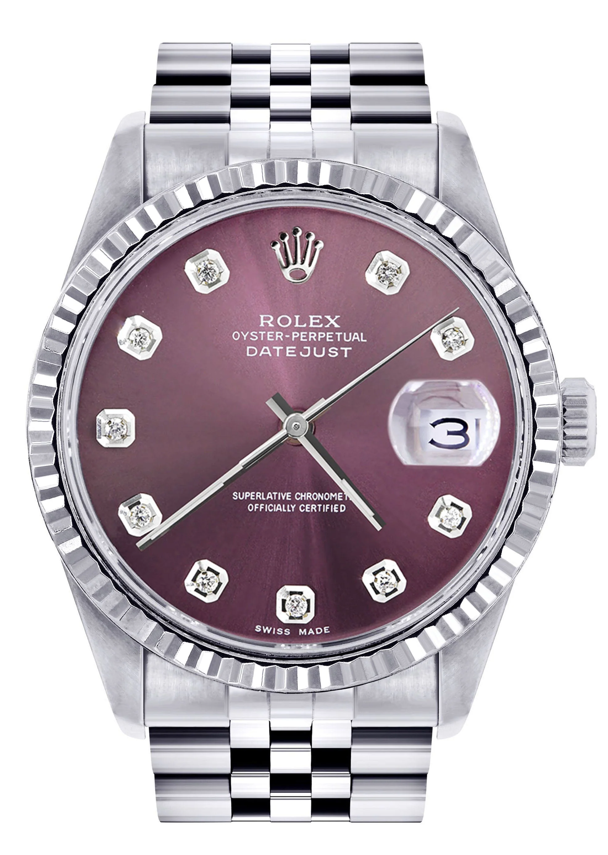 Womens Rolex Datejust Watch 16200 | 36Mm | Purple Dial | Fluted Bezel | Jubilee Band