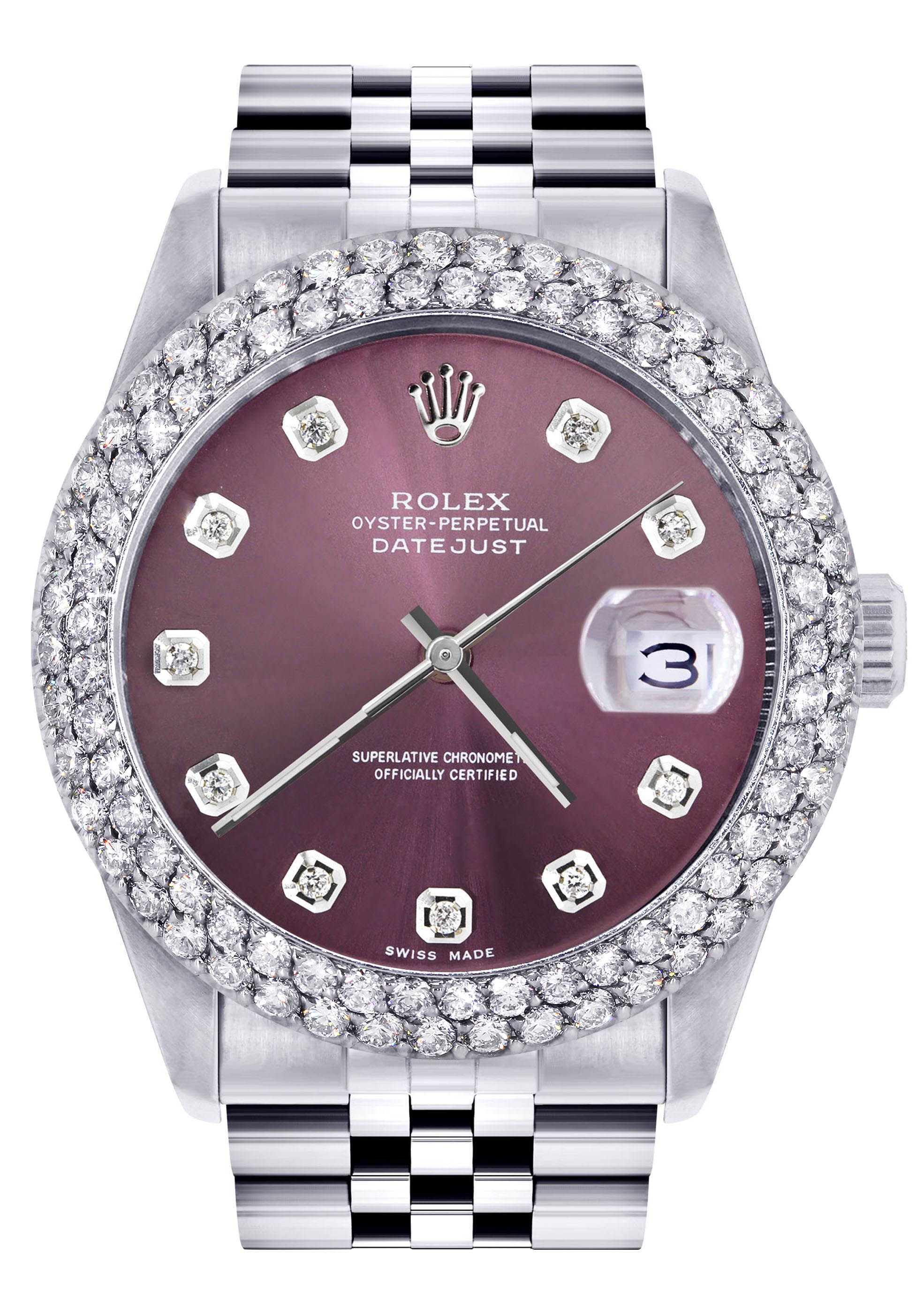 Womens Rolex Datejust Watch 16200 | 36Mm | Purple Dial | Two Row 4.25 Carat Bezel | Jubilee Band