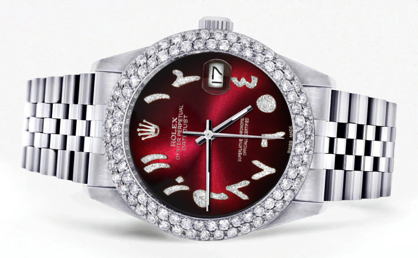 Womens Rolex Datejust Watch 16200 | 36Mm | Red Black Arabic Diamond Dial | Two Row 4.25 Carat Bezel | Jubilee Band - Image 2