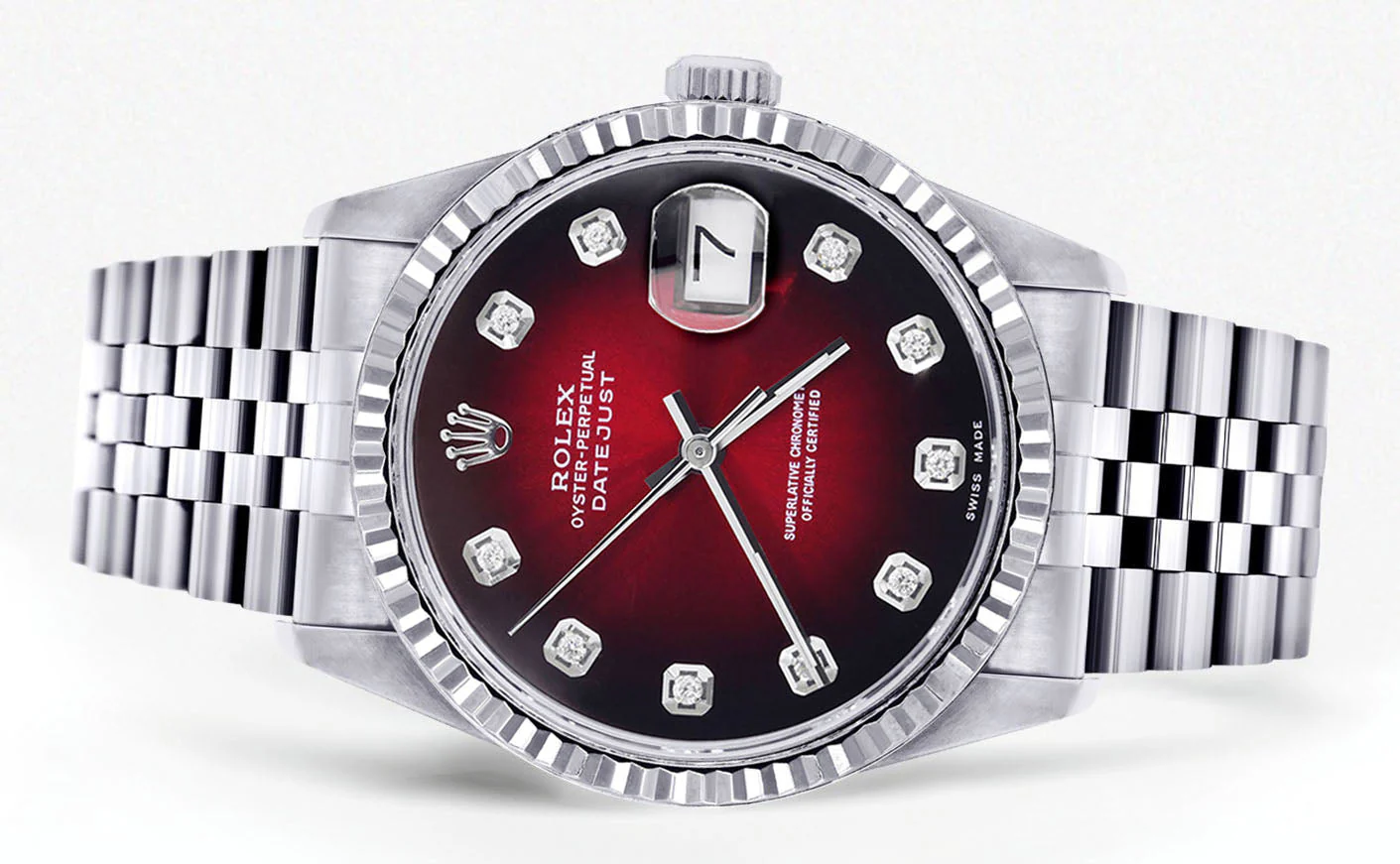 Womens Rolex Datejust Watch 16200  | 36Mm | Red Black Dial | Fluted Bezel | Jubilee Band - Image 2
