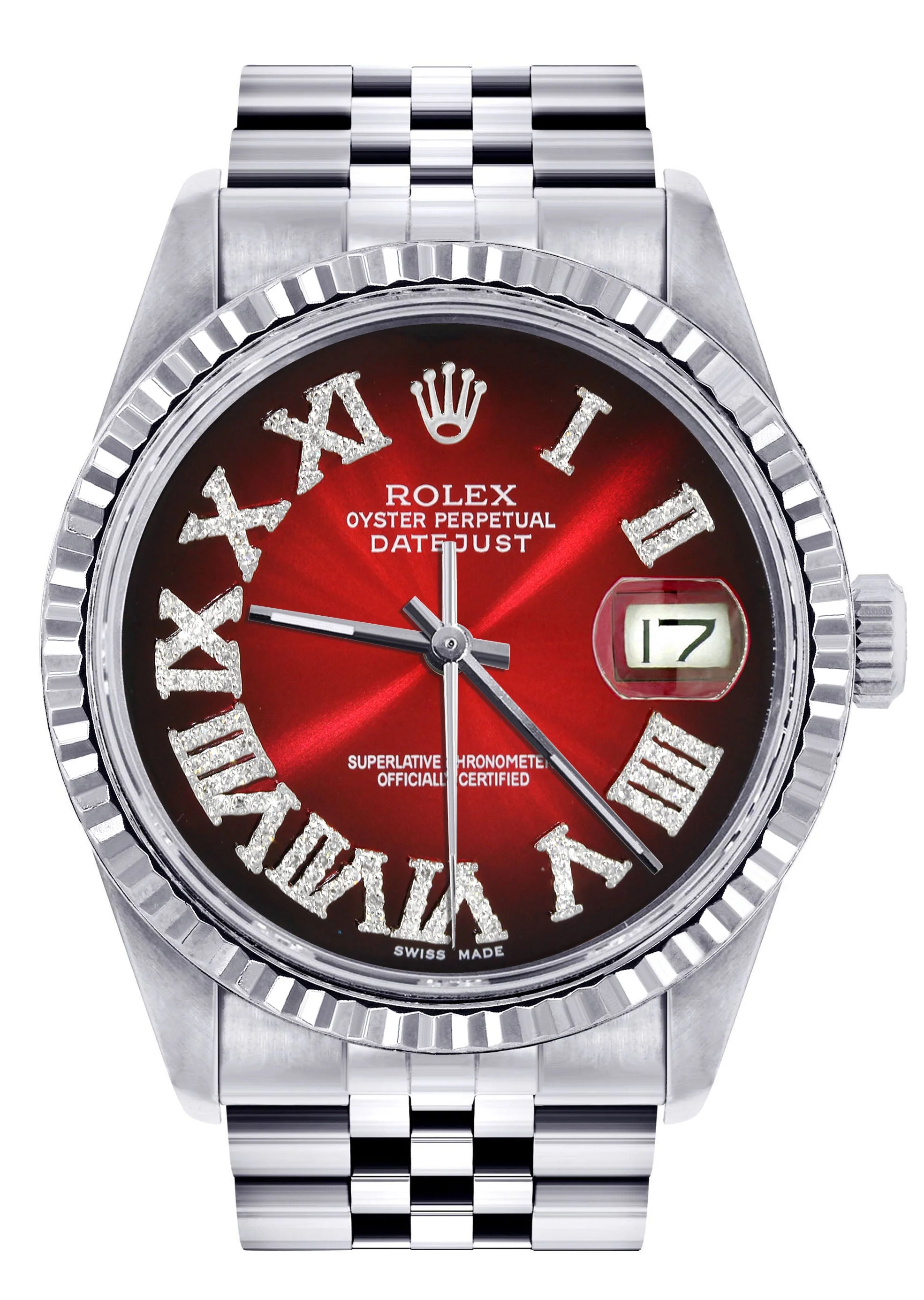 Womens Rolex Datejust Watch 16200  | 36Mm | Red Black Roman Numeral Dial | Fluted Bezel | Jubilee Band