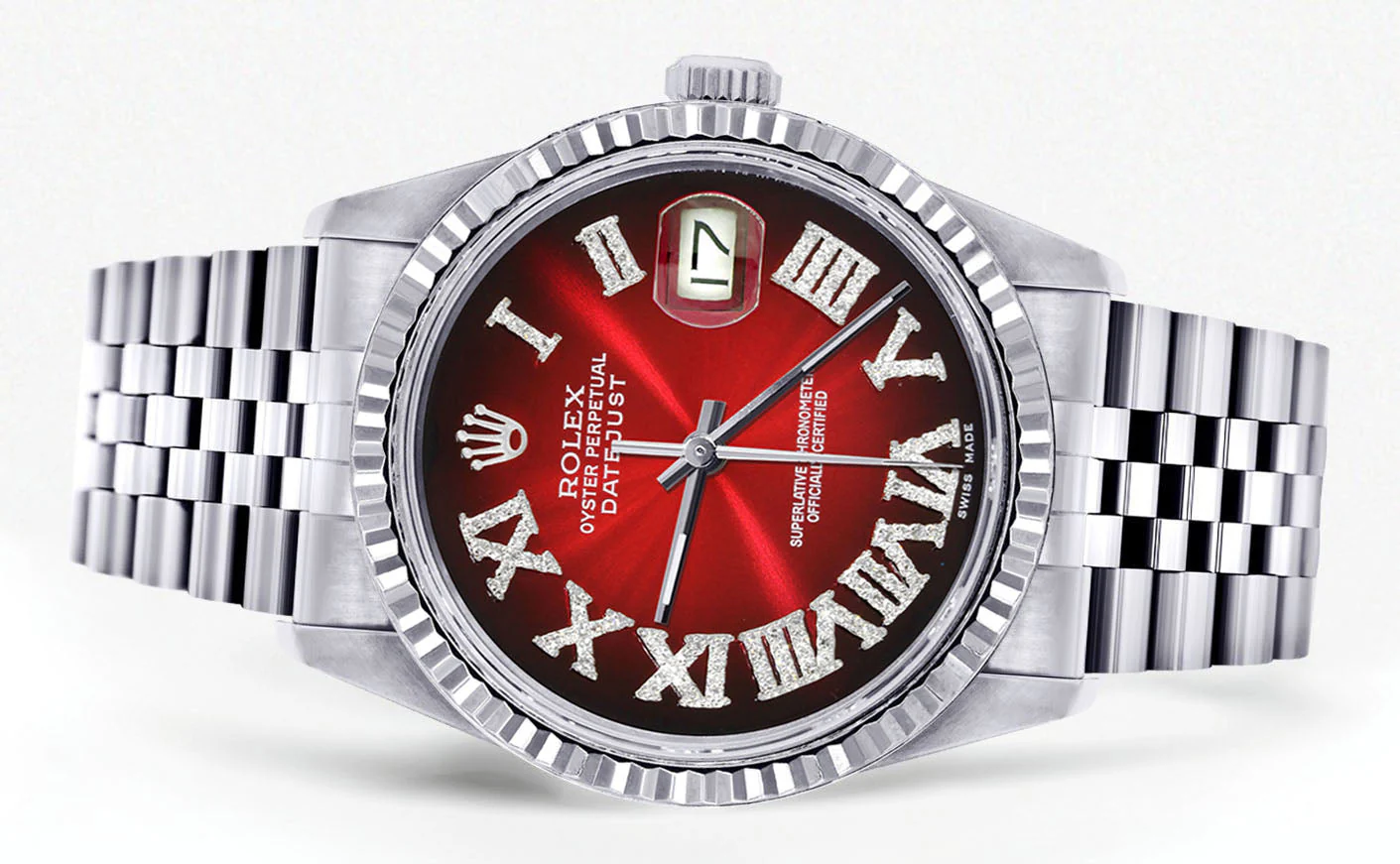 Womens Rolex Datejust Watch 16200  | 36Mm | Red Black Roman Numeral Dial | Fluted Bezel | Jubilee Band - Image 2