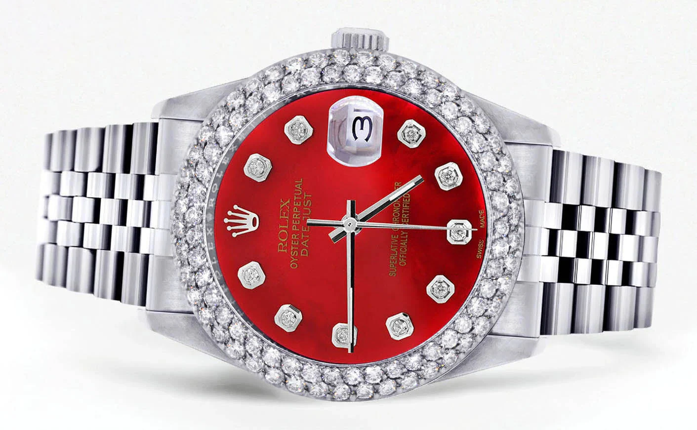 Womens Rolex Datejust Watch 16200 | 36Mm | Red Dial | Two Row 4.25 Carat Bezel | Jubilee Band - Image 2