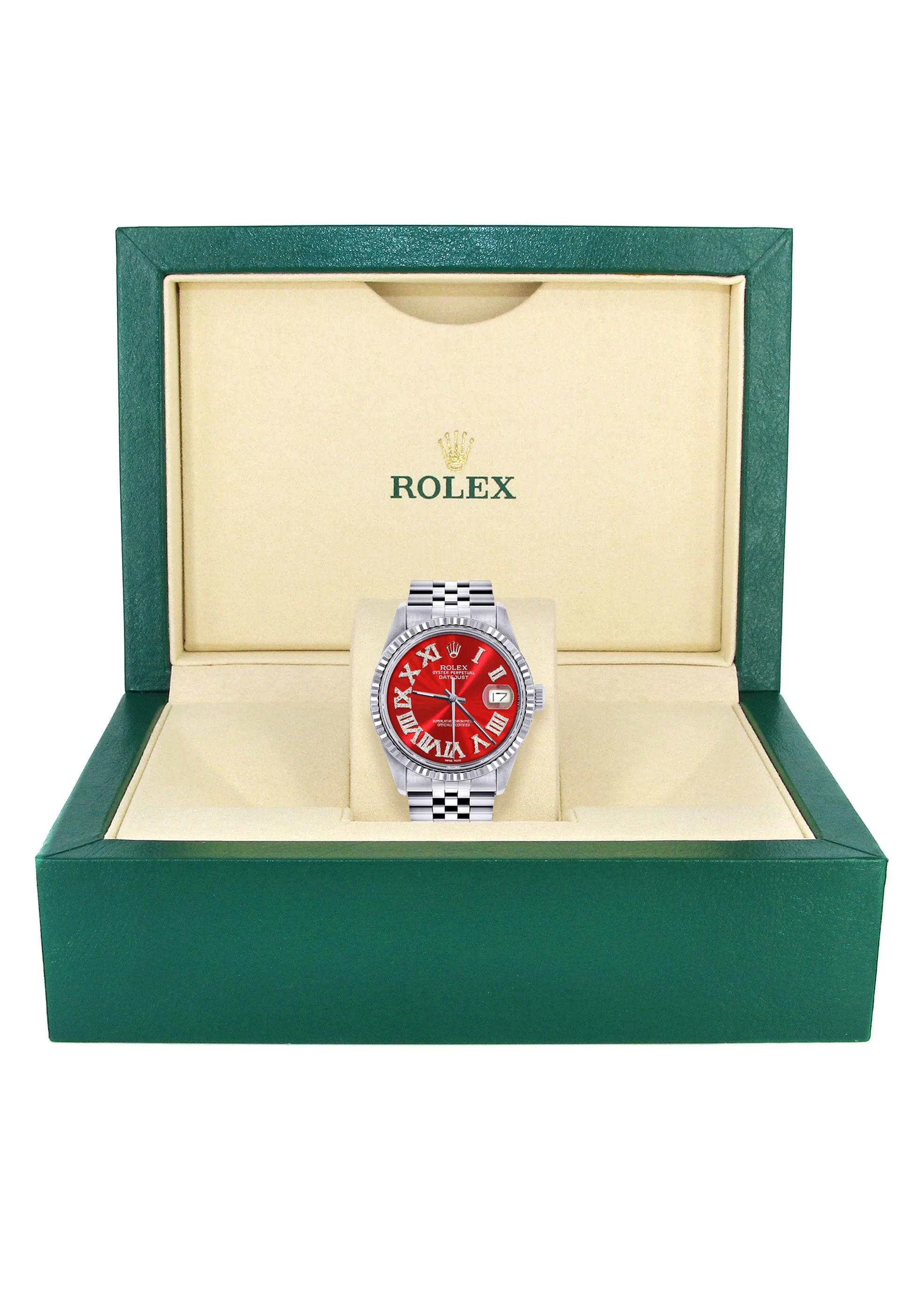 Womens Rolex Datejust Watch 16200  | 36Mm | Red Roman Numeral Dial | Fluted Bezel | Jubilee Band - Image 5