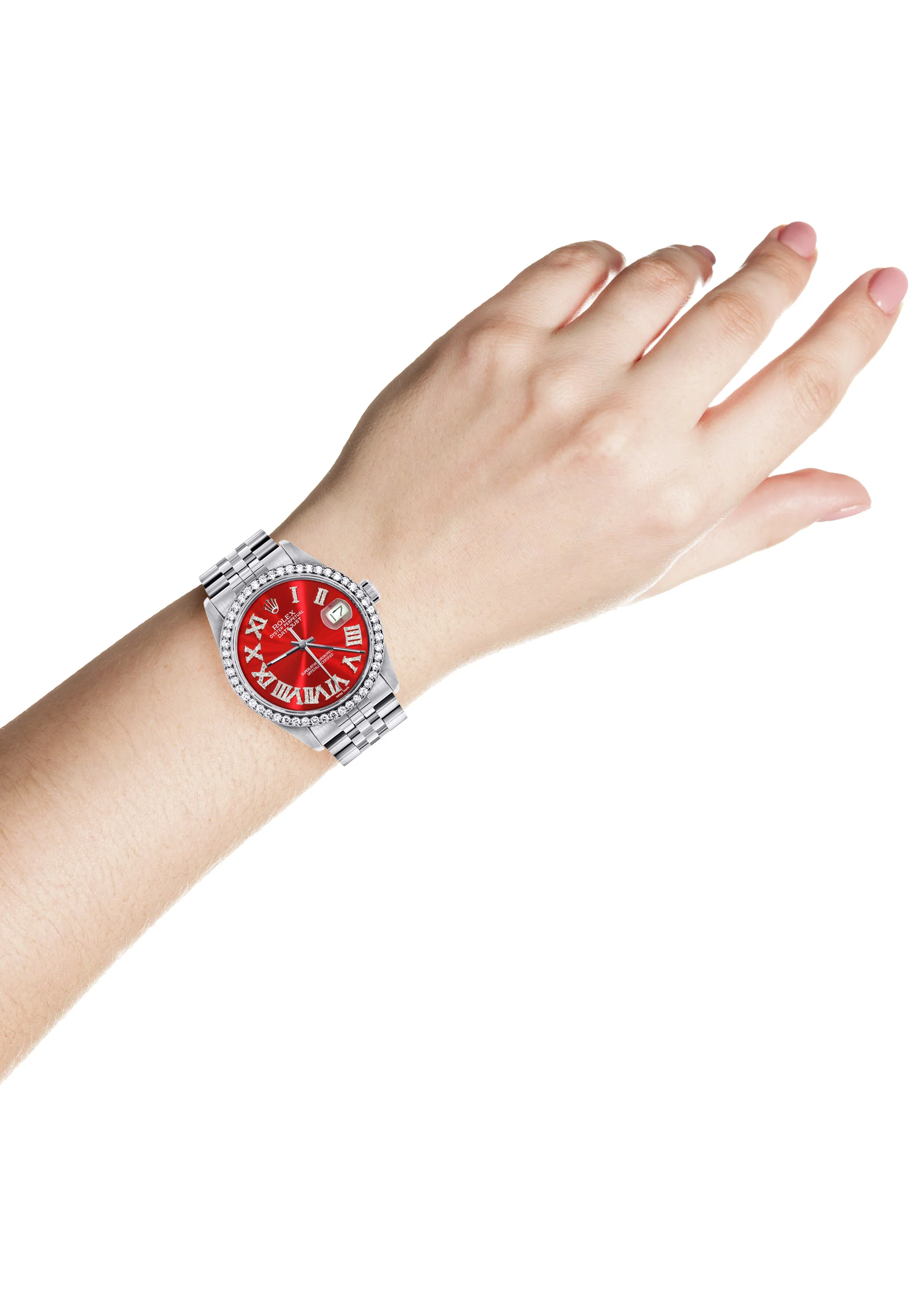 Womens Rolex Datejust Watch 16200 | 36Mm | Red Roman Numeral Dial | Jubilee Band - Image 4