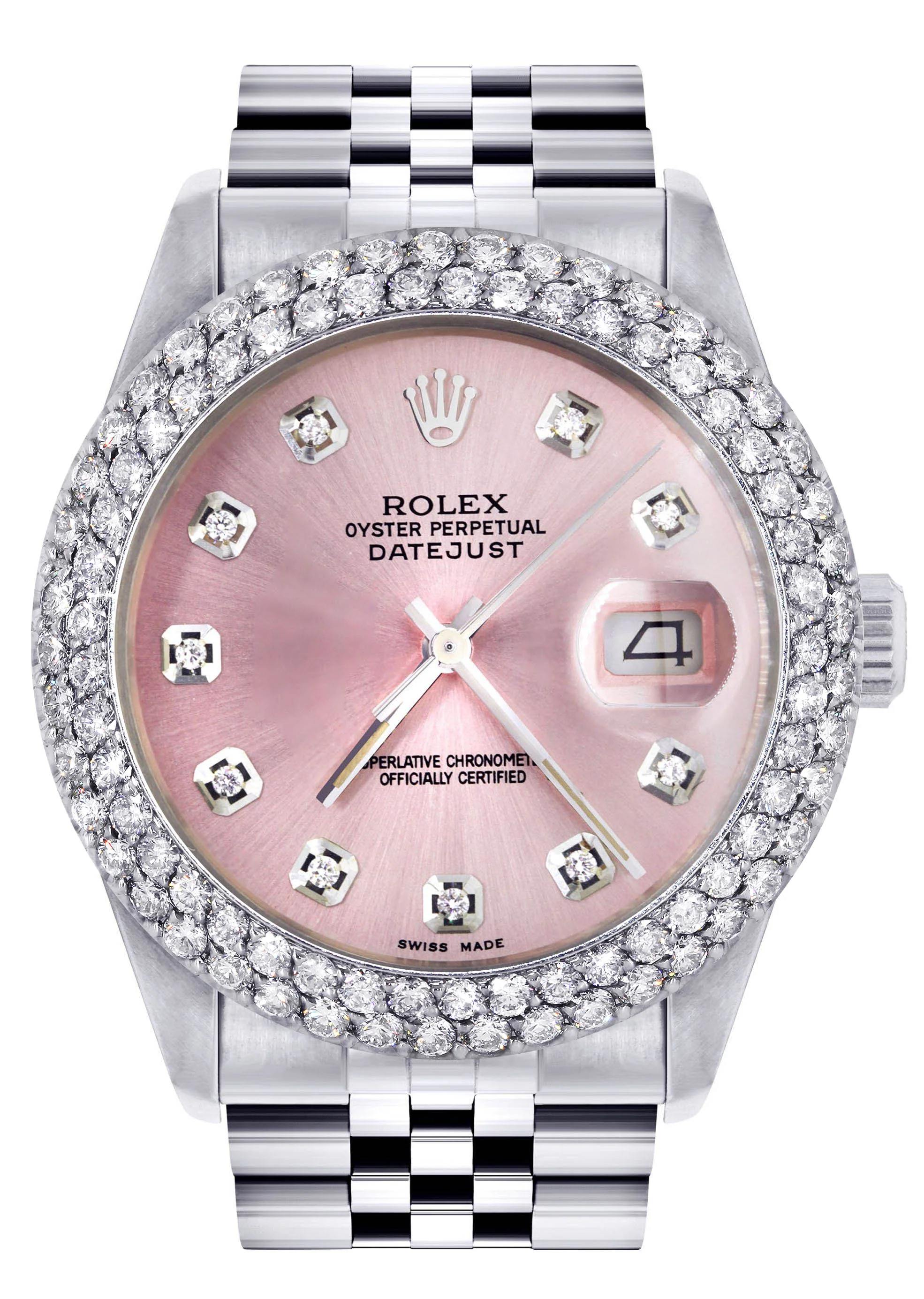 Womens Rolex Datejust Watch 16200 | 36Mm | Rose Dial | Two Row 4.25 Carat Bezel | Jubilee Band