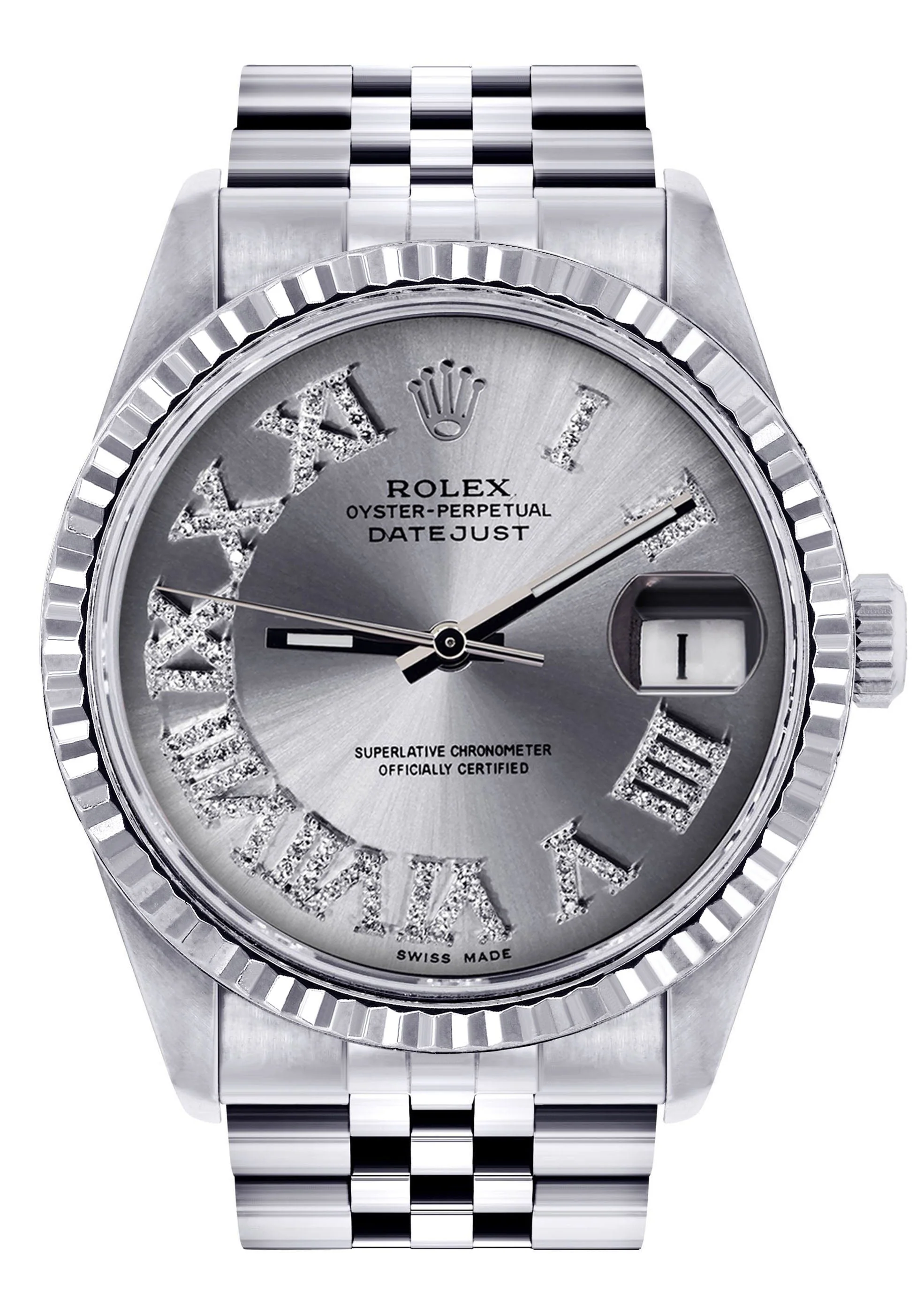 Womens Rolex Datejust Watch 16200 | 36Mm | Silver Roman Numeral Dial | Fluted Bezel | Jubilee Band