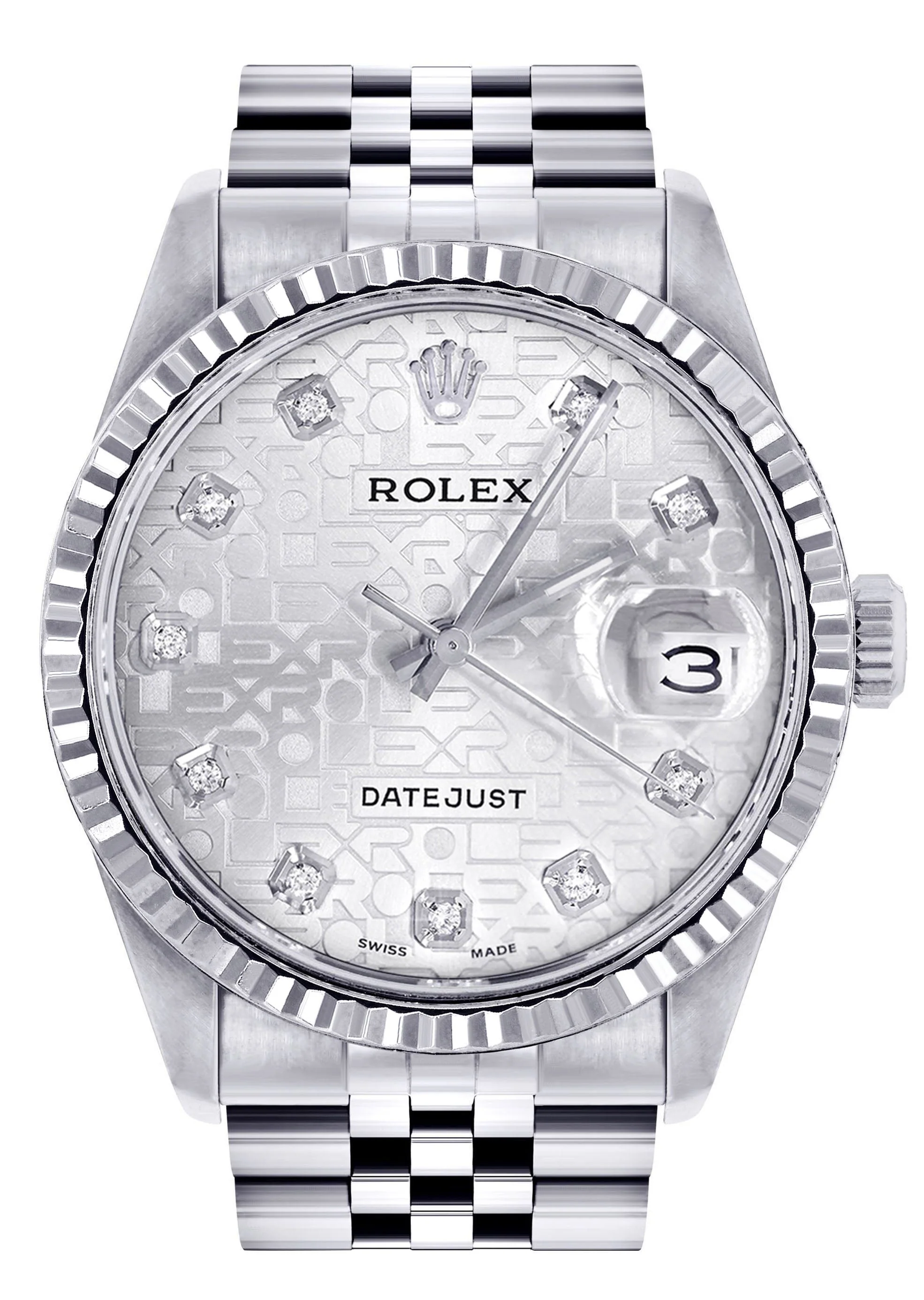 Womens Rolex Datejust Watch 16200  | 36Mm | White Texture Dial | Fluted Bezel | Jubilee Band
