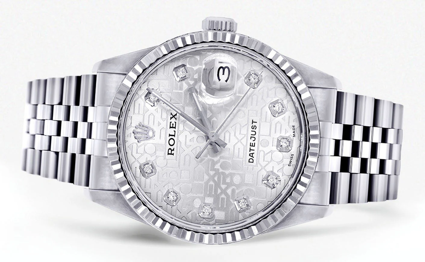 Womens Rolex Datejust Watch 16200  | 36Mm | White Texture Dial | Fluted Bezel | Jubilee Band - Image 2