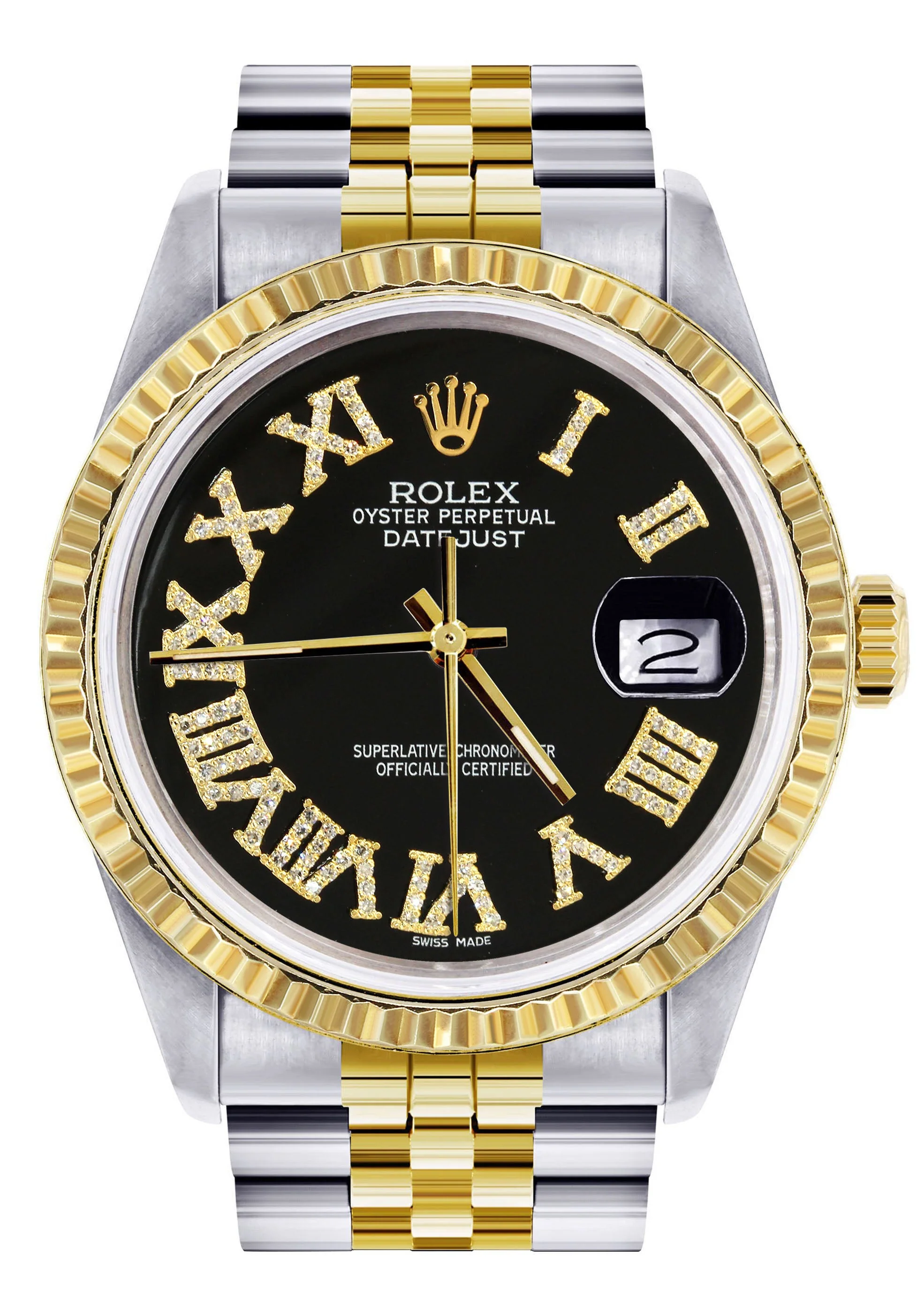 Womens Rolex Datejust Watch | 16233 | 36Mm | Black Roman Numeral | Fluted Bezel | Jubilee Band