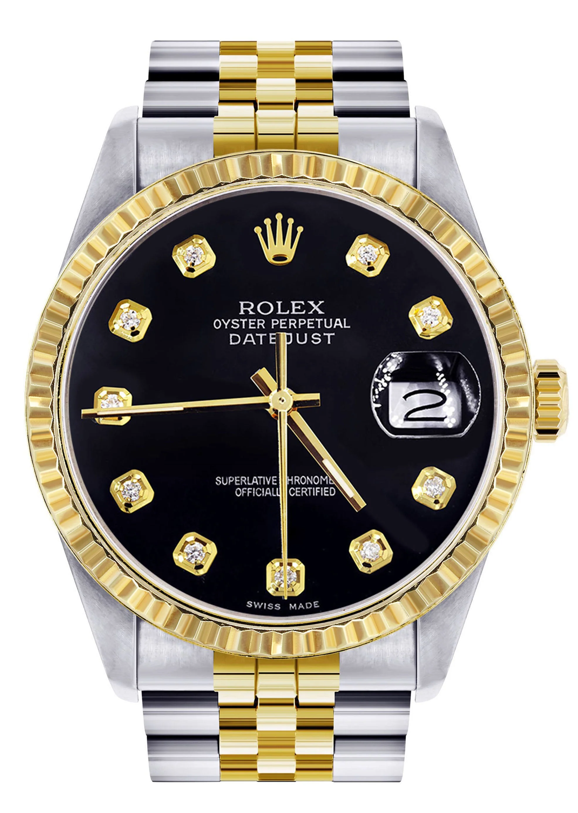 Womens Rolex Datejust Watch 16233 Two Tone | 36Mm | Black Dial | Fluted Bezel | Jubilee Band