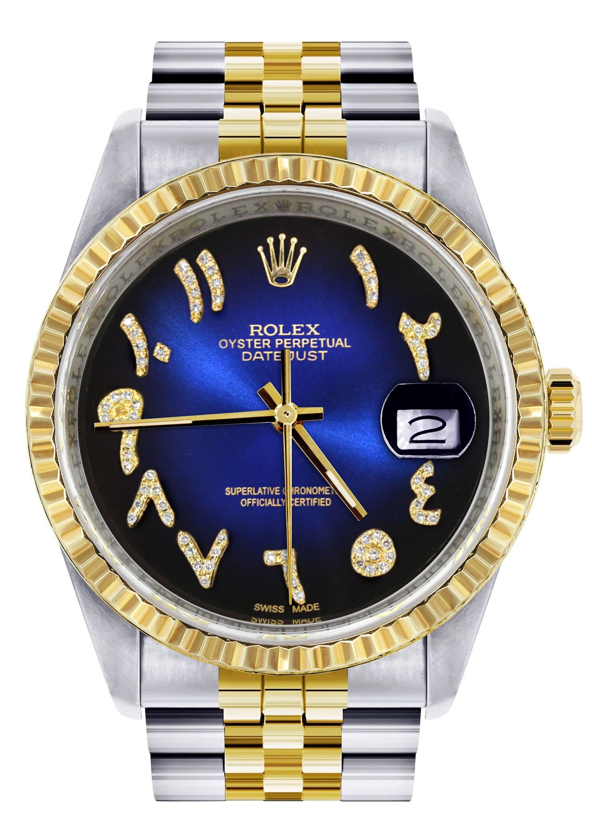 Womens Rolex Datejust Watch 16233 Two Tone | 36Mm | Blue Black Arabic Dial | Fluted Bezel | Jubilee Band
