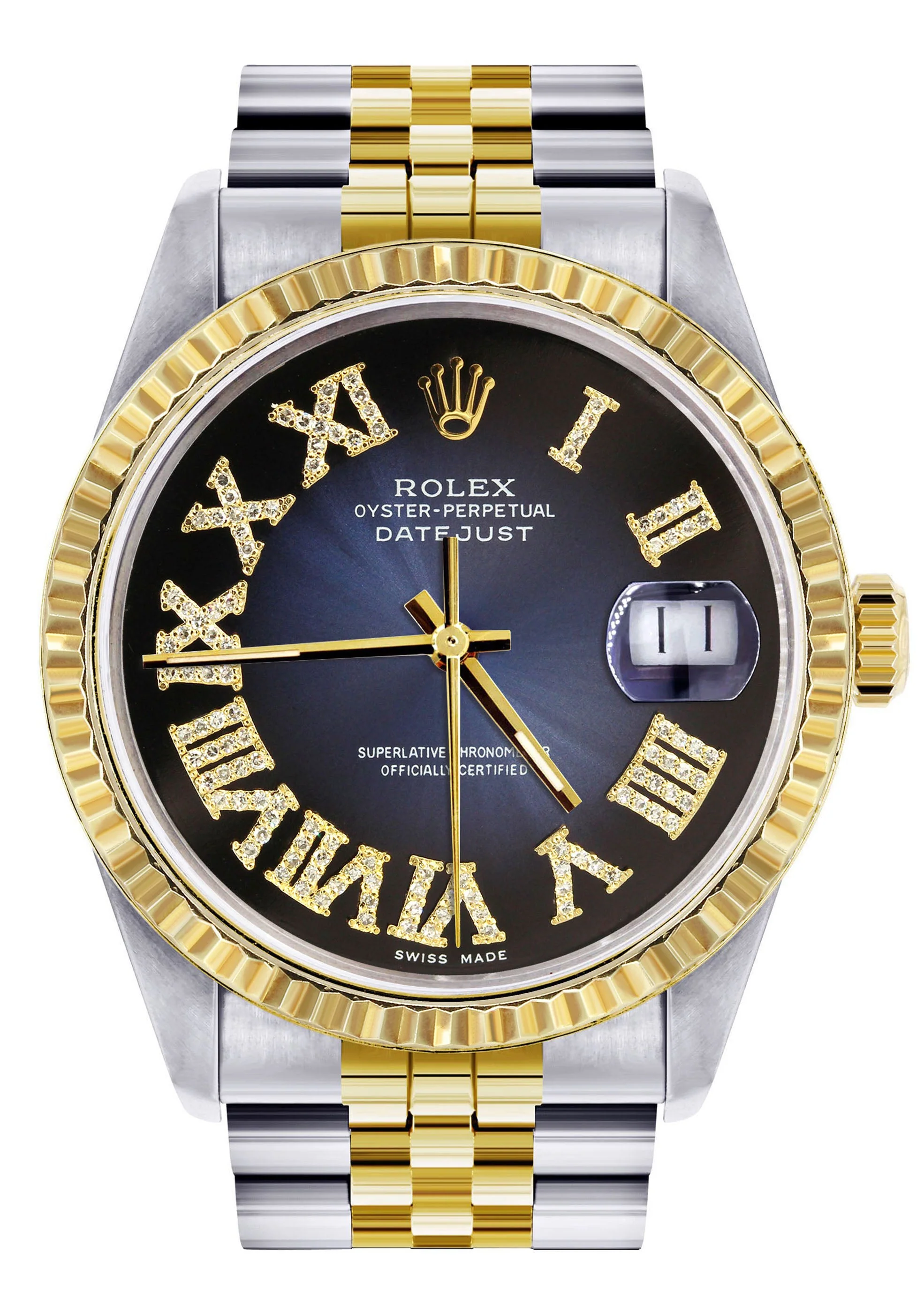 Womens Rolex Datejust Watch 16233 Two Tone | 36Mm | Blue Black Roman Dial | Fluted Bezel | Jubilee Band