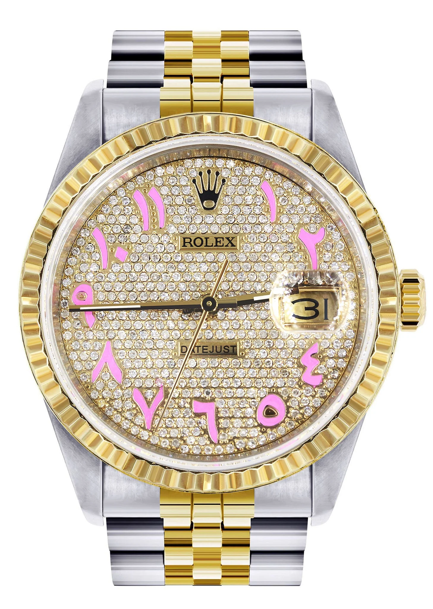 Womens Rolex Datejust Watch 16233 Two Tone | 36Mm | Diamond Pink Arabic Numeral | Fluted Bezel | Jubilee Band