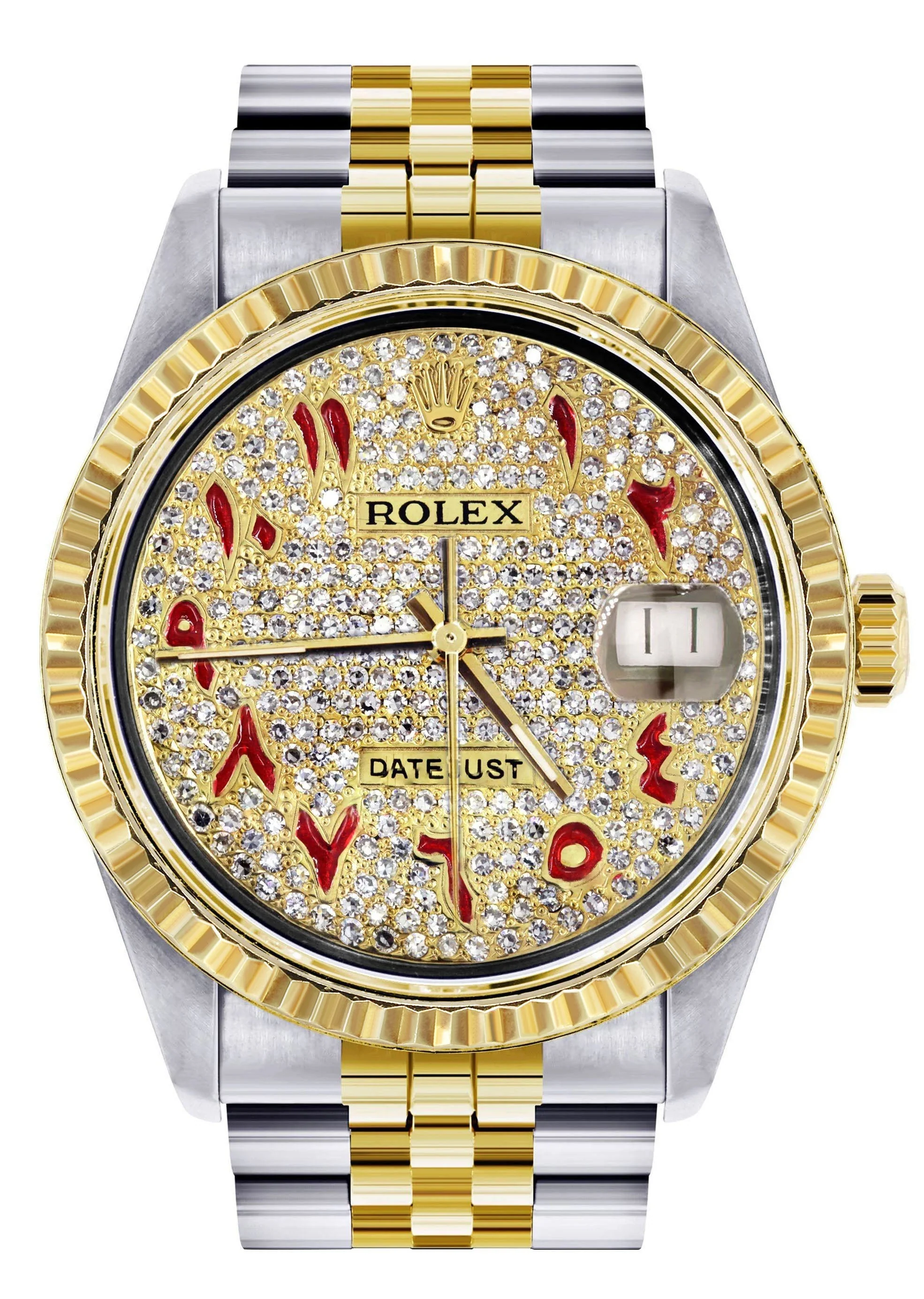 Womens Rolex Datejust Watch 16233 Two Tone | 36Mm | Diamond Red Arabic Numeral | Fluted Bezel | Jubilee Band