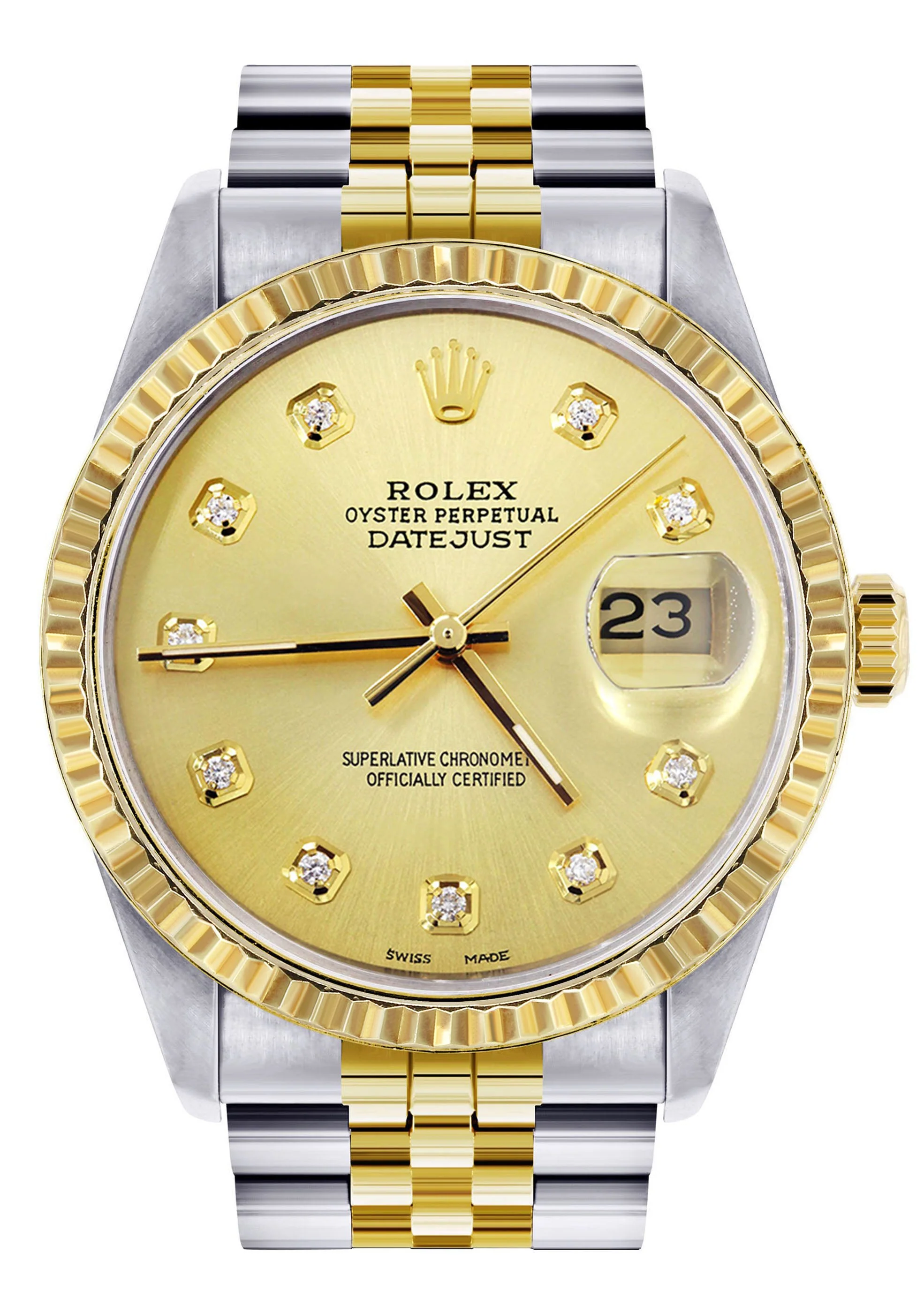 Womens Rolex Datejust Watch 16233 Two Tone | 36Mm | Gold Dial | Fluted Bezel | Jubilee Band