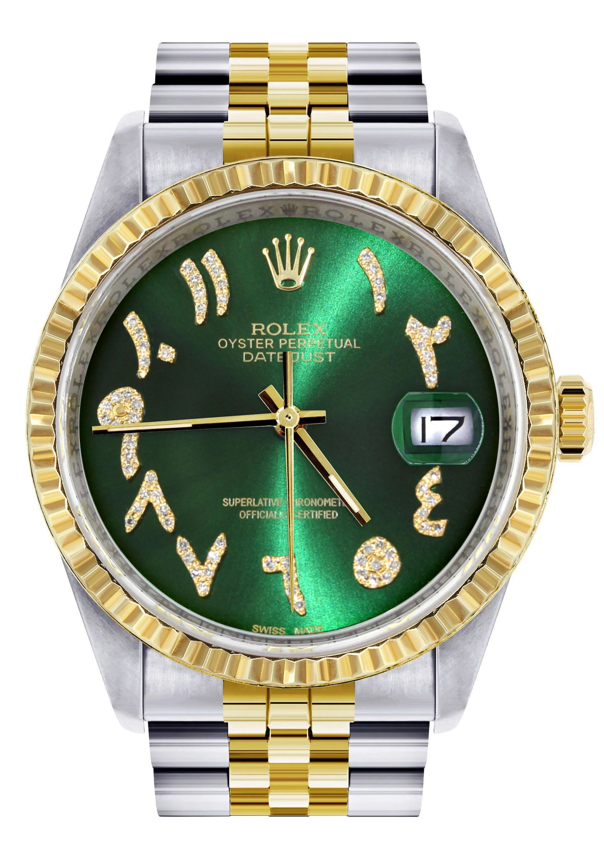 Womens Rolex Datejust Watch 16233 Two Tone | 36Mm | Green Arabic Dial | Fluted Bezel | Jubilee Band