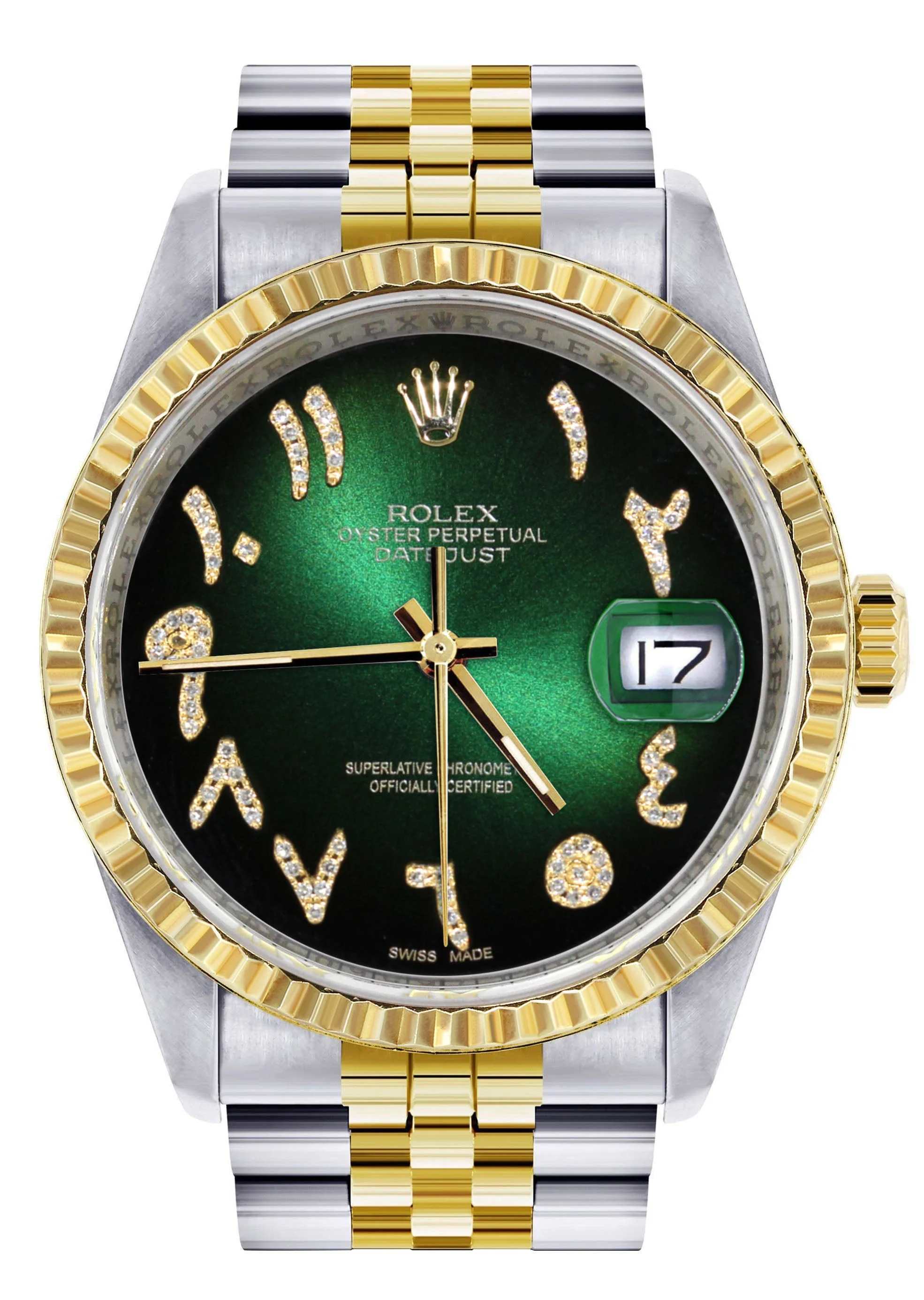 Womens Rolex Datejust Watch 16233 Two Tone | 36Mm | Green Black Arabic Dial | Fluted Bezel | Jubilee Band