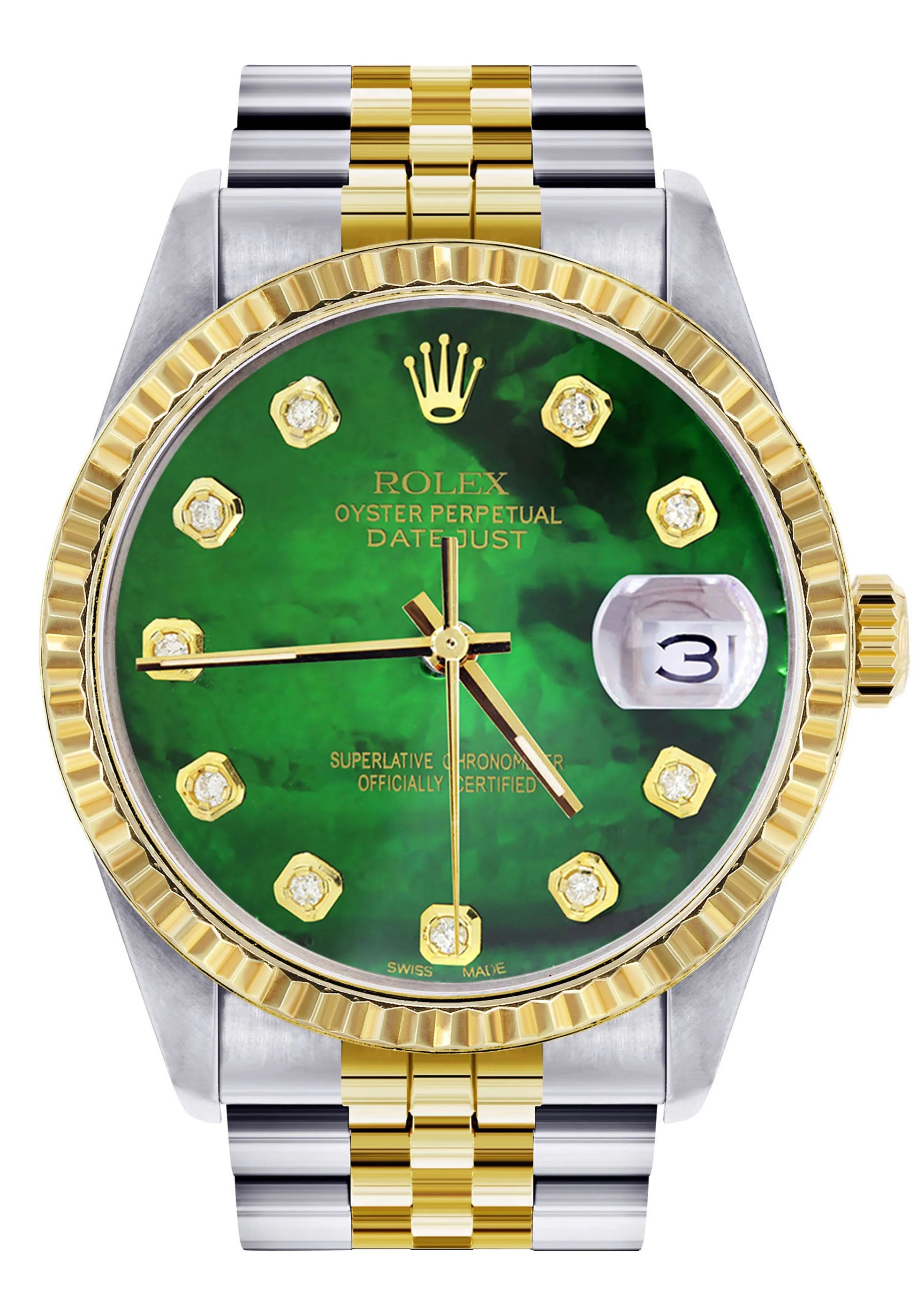 Womens Rolex Datejust Watch 16233 Two Tone | 36Mm | Green Mother of Pearl | Fluted Bezel | Jubilee Band