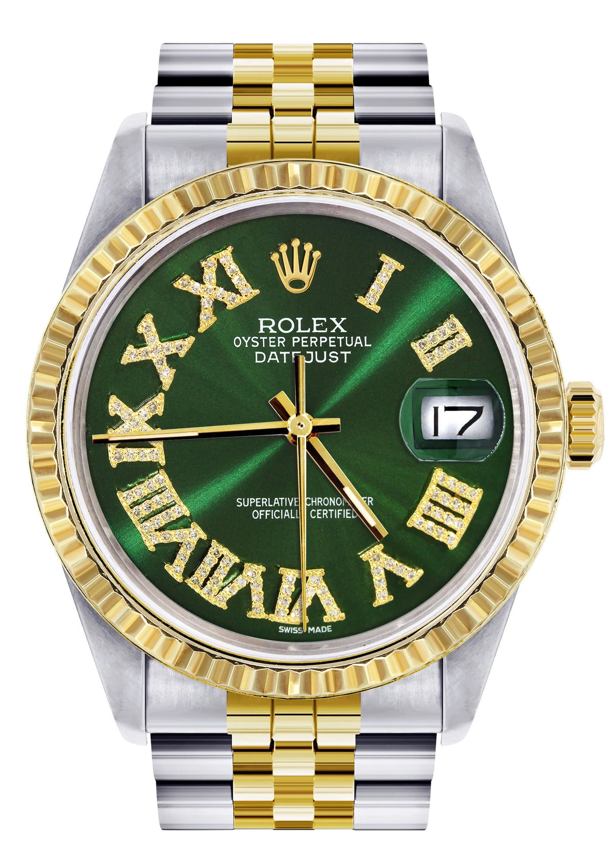 Womens Rolex Datejust Watch 16233 Two Tone | 36Mm | Green Roman Dial | Fluted Bezel | Jubilee Band