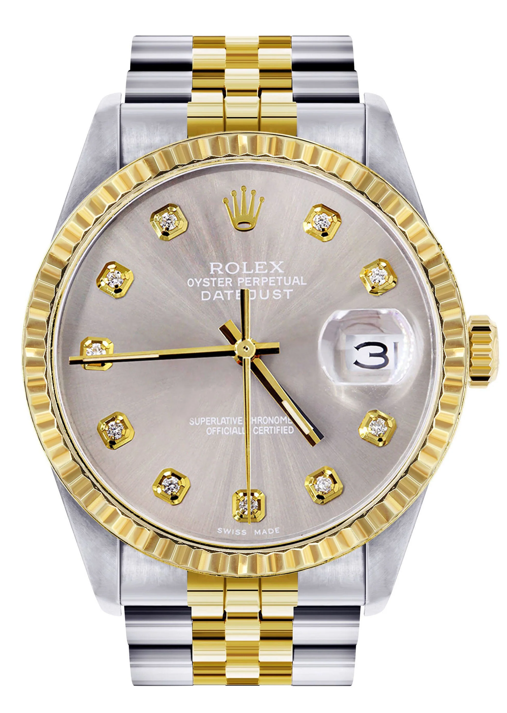 Womens Rolex Datejust Watch 16233 Two Tone | 36Mm | Grey Dial | Fluted Bezel | Jubilee Band