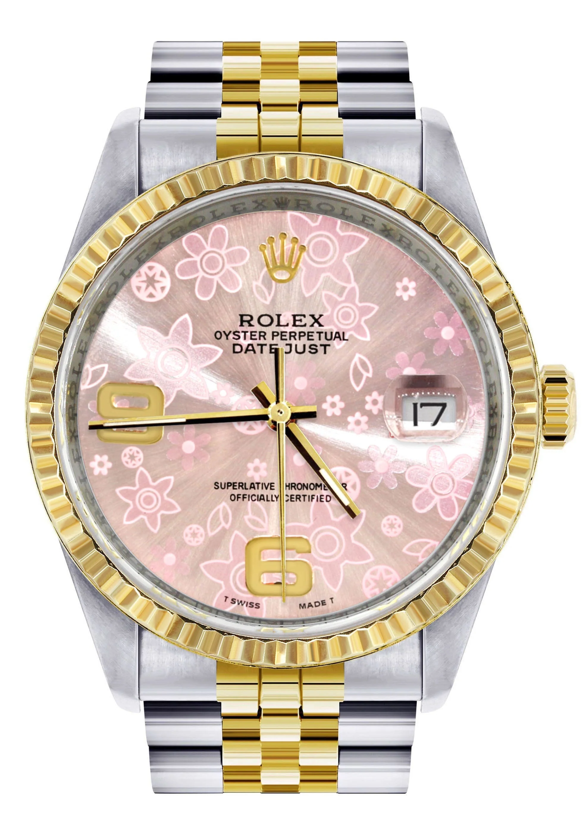 Womens Rolex Datejust Watch 16233 Two Tone | 36Mm | Pink Flower Dial | Fluted Bezel | Jubilee Band
