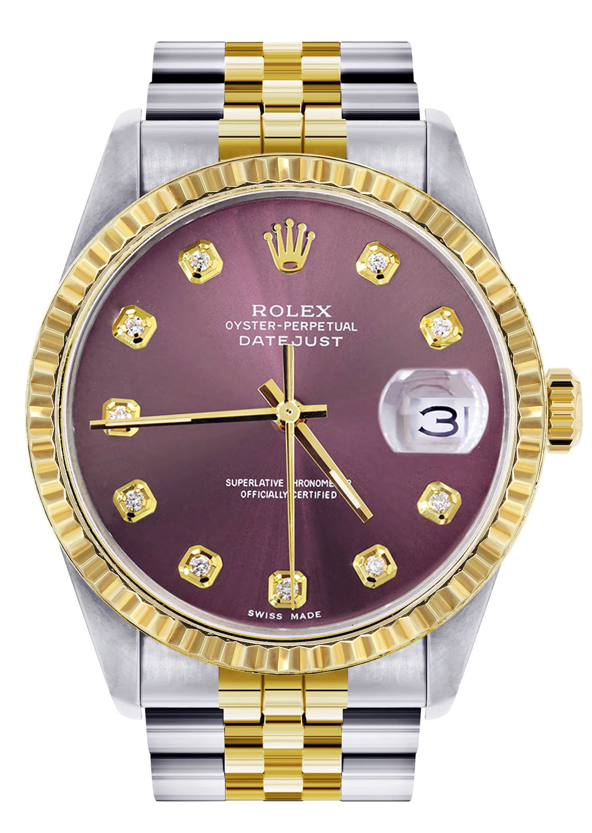 Womens Rolex Datejust Watch 16233 Two Tone | 36Mm | Purple Dial | Fluted Bezel | Jubilee Band