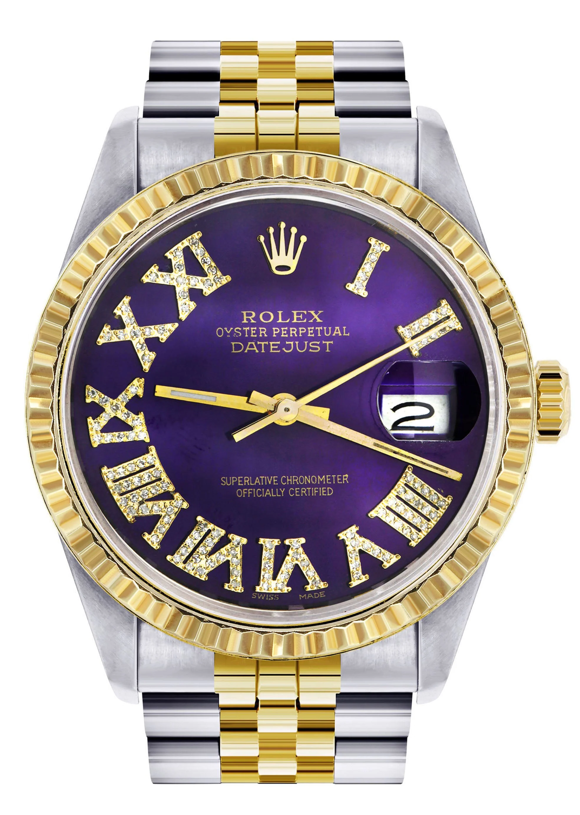 Womens Rolex Datejust Watch 16233 Two Tone | 36Mm | Purple Roman Numeral | Fluted Bezel | Jubilee Band