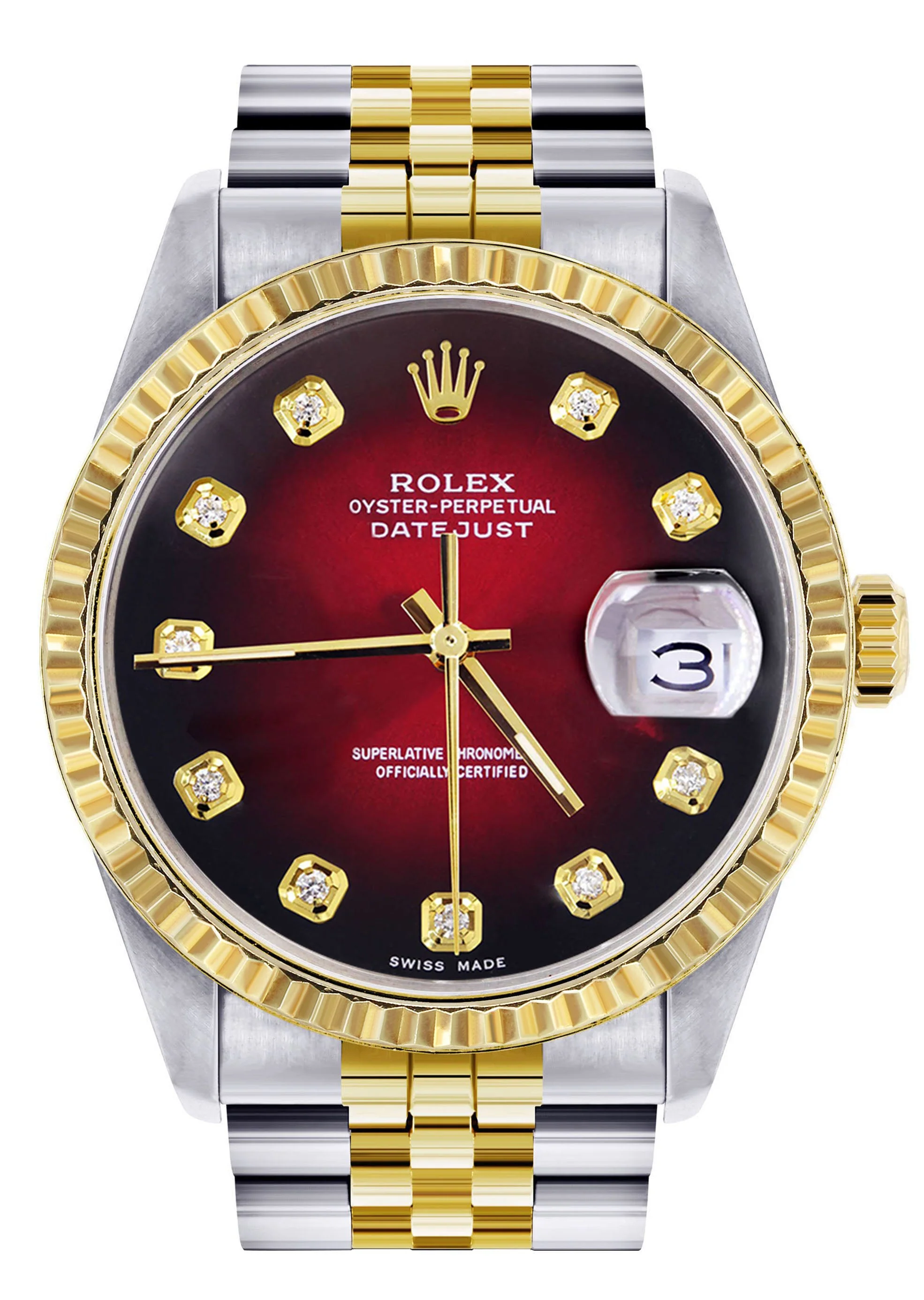 Womens Rolex Datejust Watch 16233 Two Tone | 36Mm | Red Black Dial | Fluted Bezel | Jubilee Band