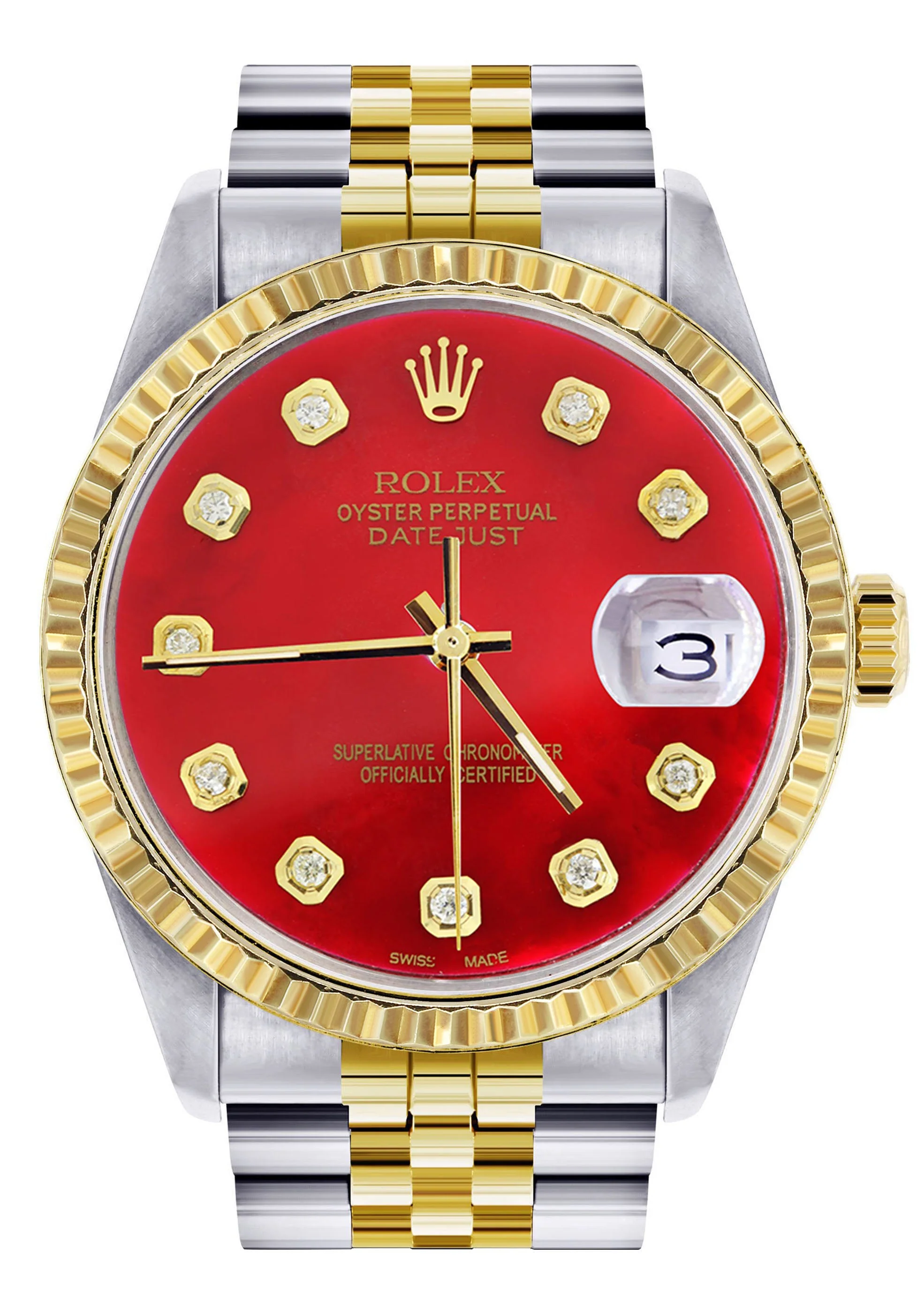 Womens Rolex Datejust Watch 16233 Two Tone | 36Mm | Red Dial | Fluted Bezel | Jubilee Band