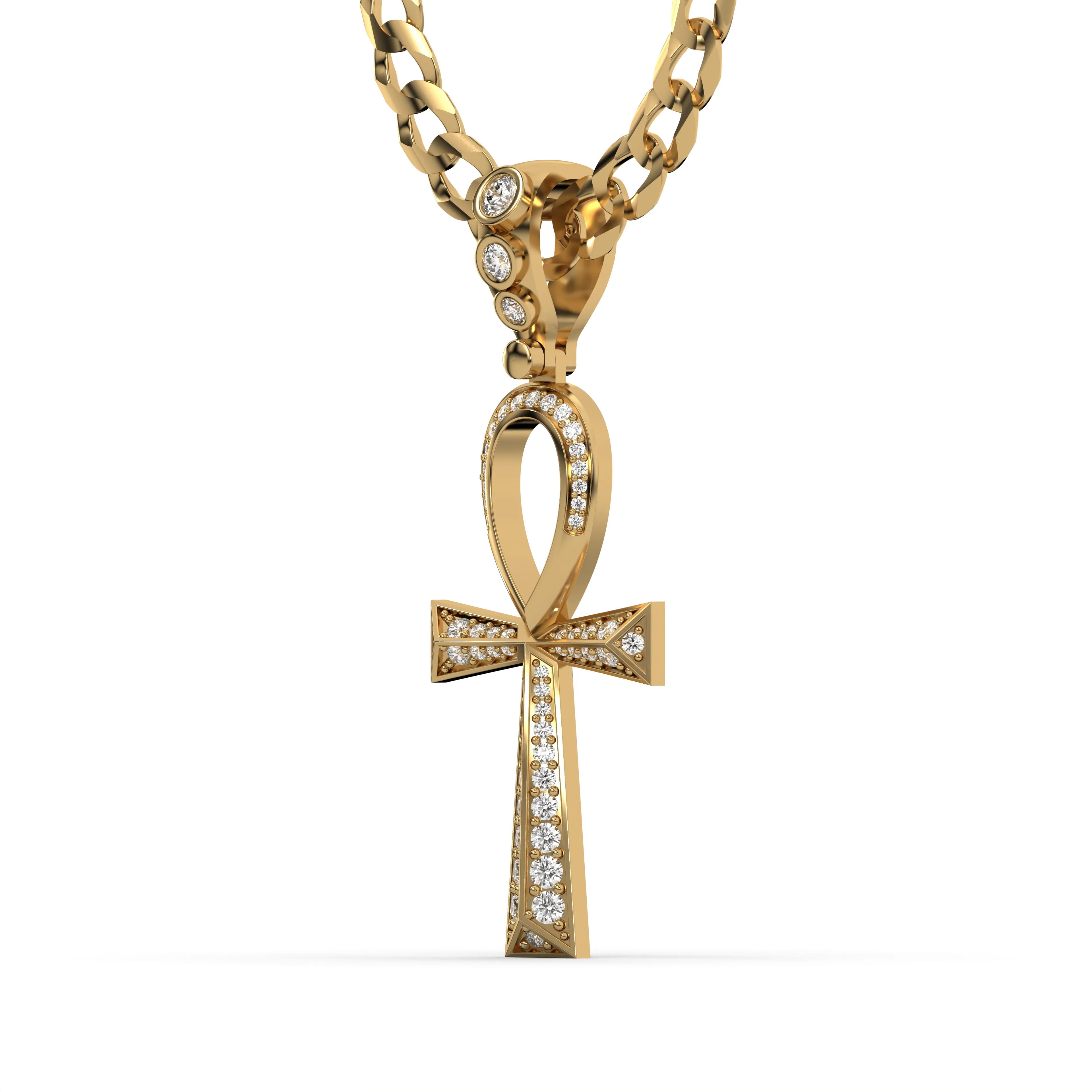 Men's VVS Lab Diamond Customizable Yellow Gold Ankh Necklace Pendant - Image 2