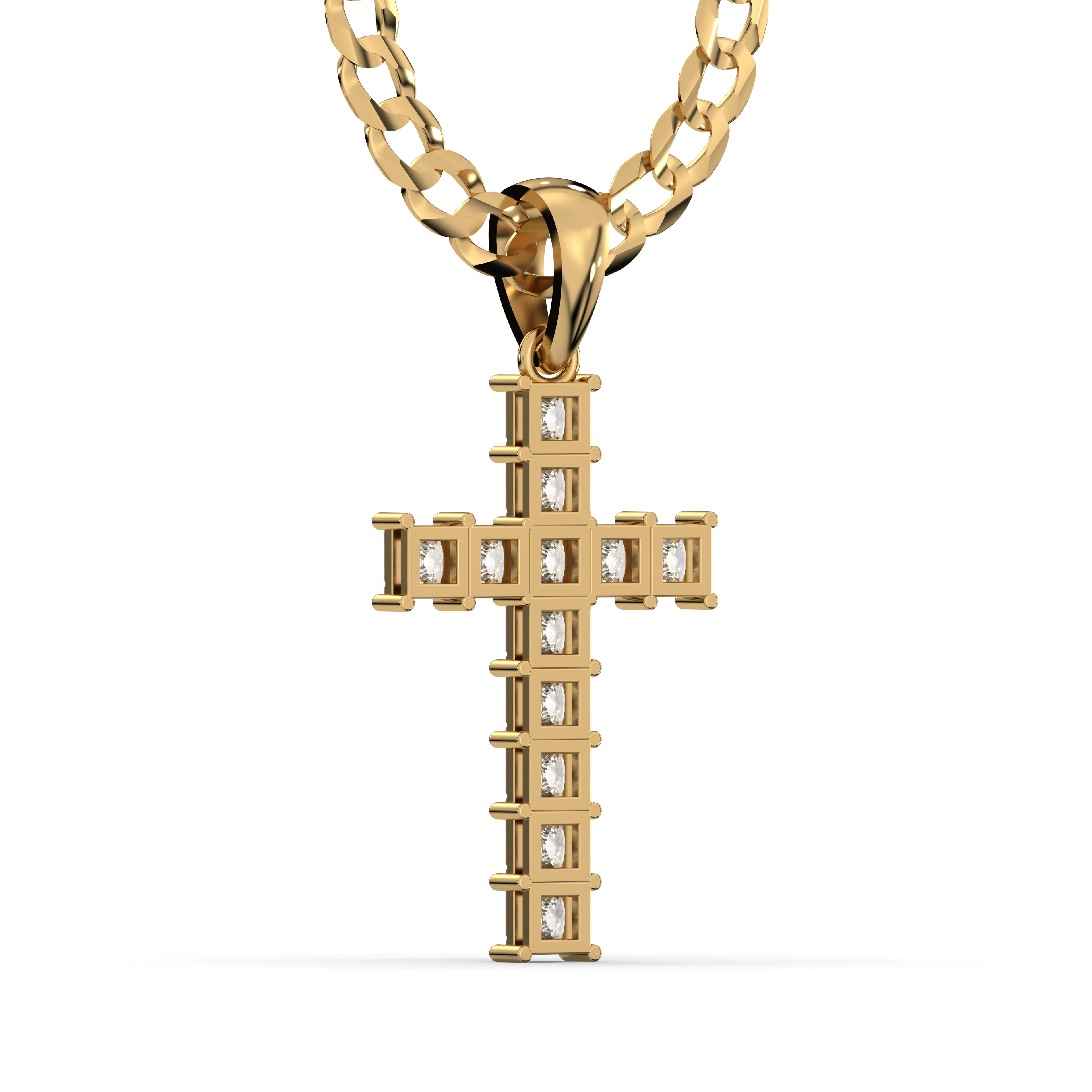 Men's VVS Princess Lab Diamond Customizable Yellow Gold Cross Necklace Pendant - Image 4
