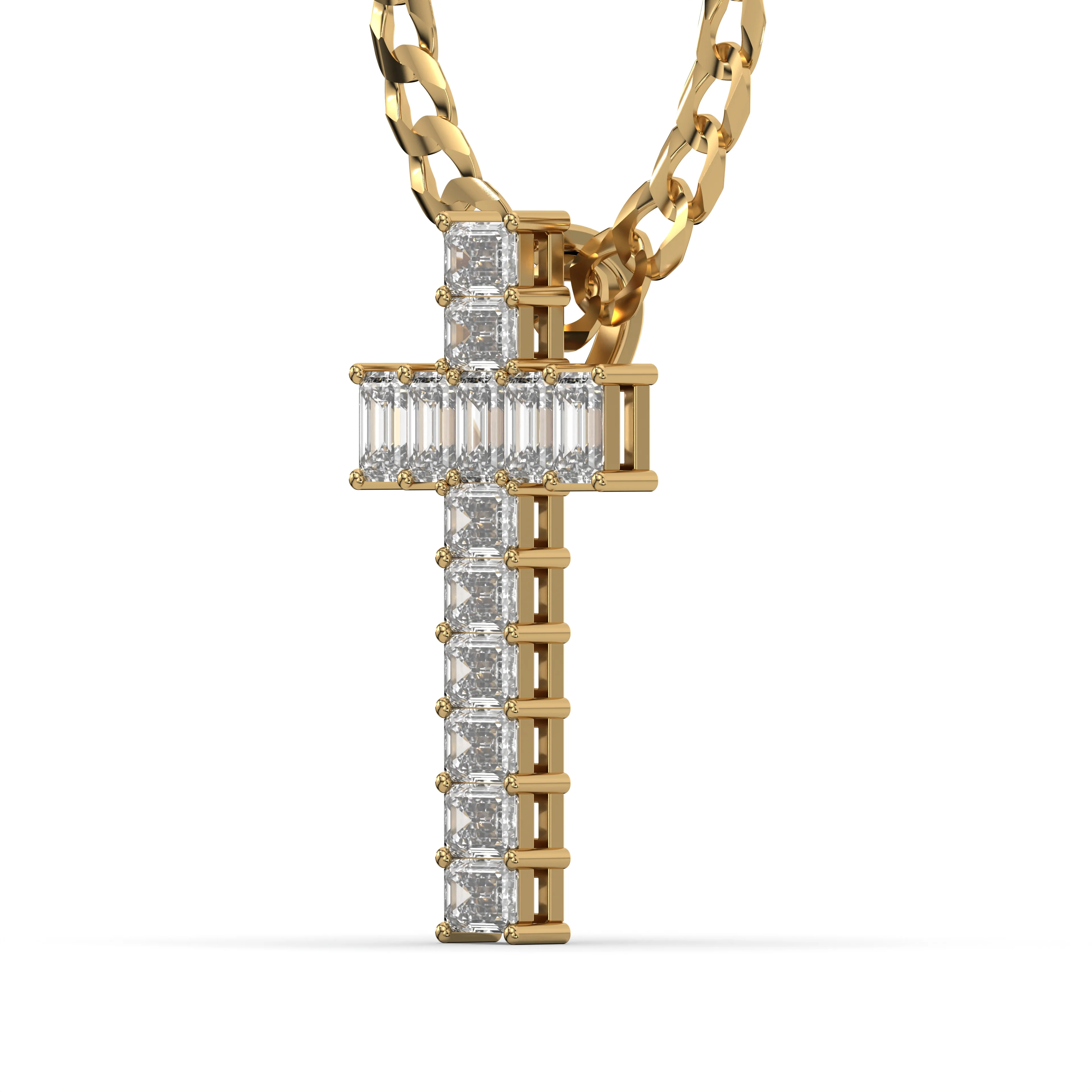 Men's Emerald Cut VVS Lab Diamond Customizable Yellow Gold Cross Necklace Pendant - Image 3
