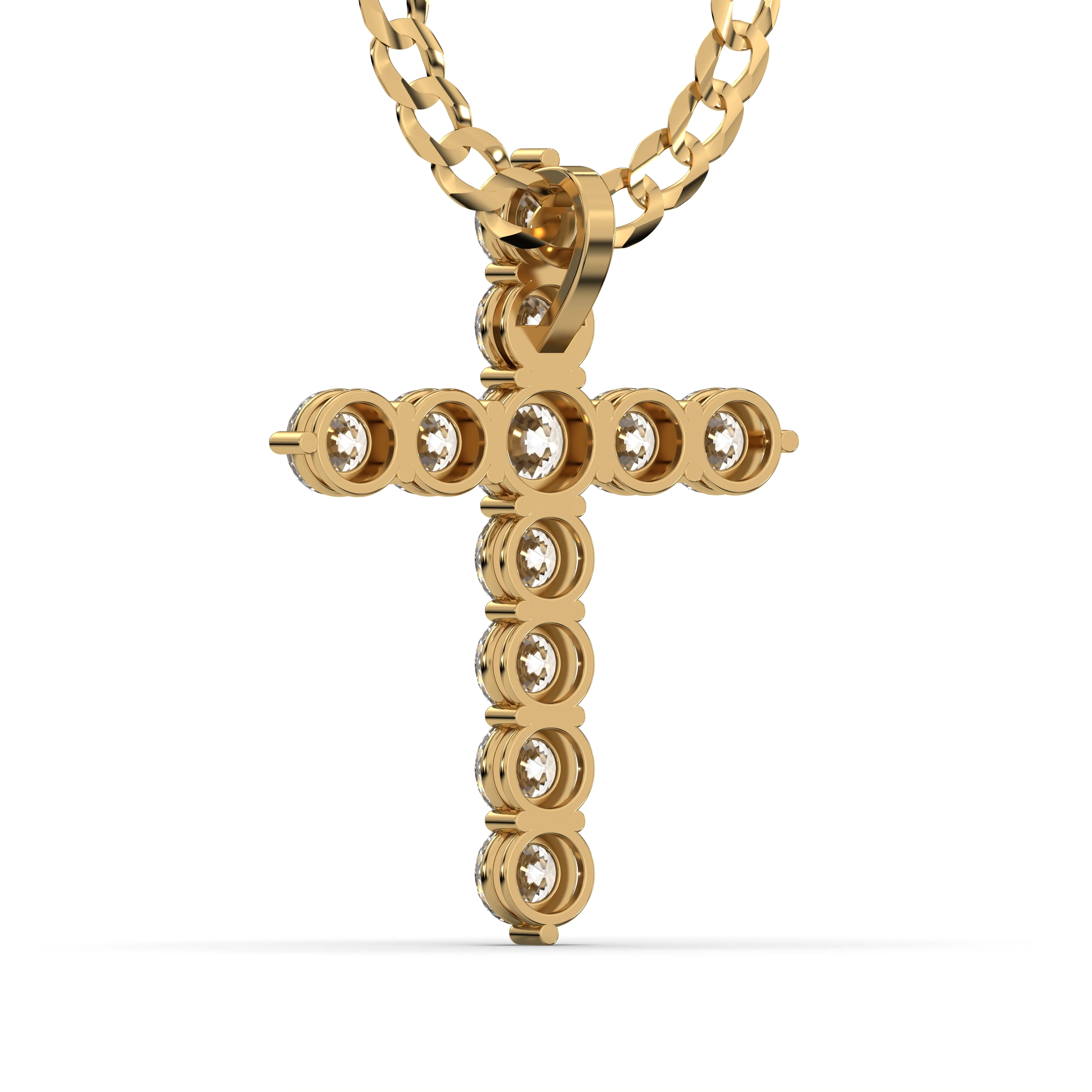 Men's VVS Lab Single Row Diamond Customizable Yellow Gold Cross Necklace Pendant - Image 4