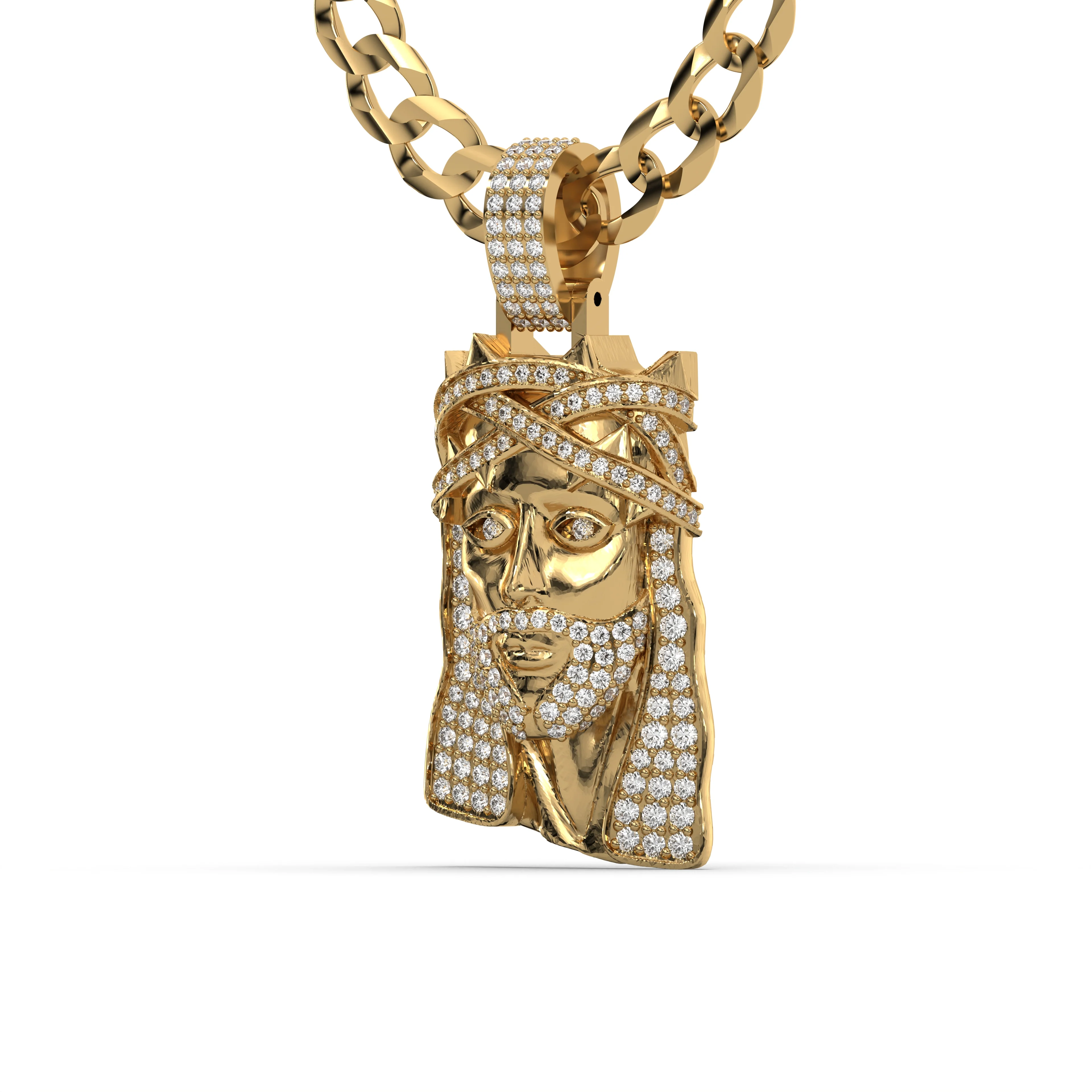 Men's Yellow Gold VVS Lab Grown Diamond Customizable Jesus Necklace Pendant - Image 2