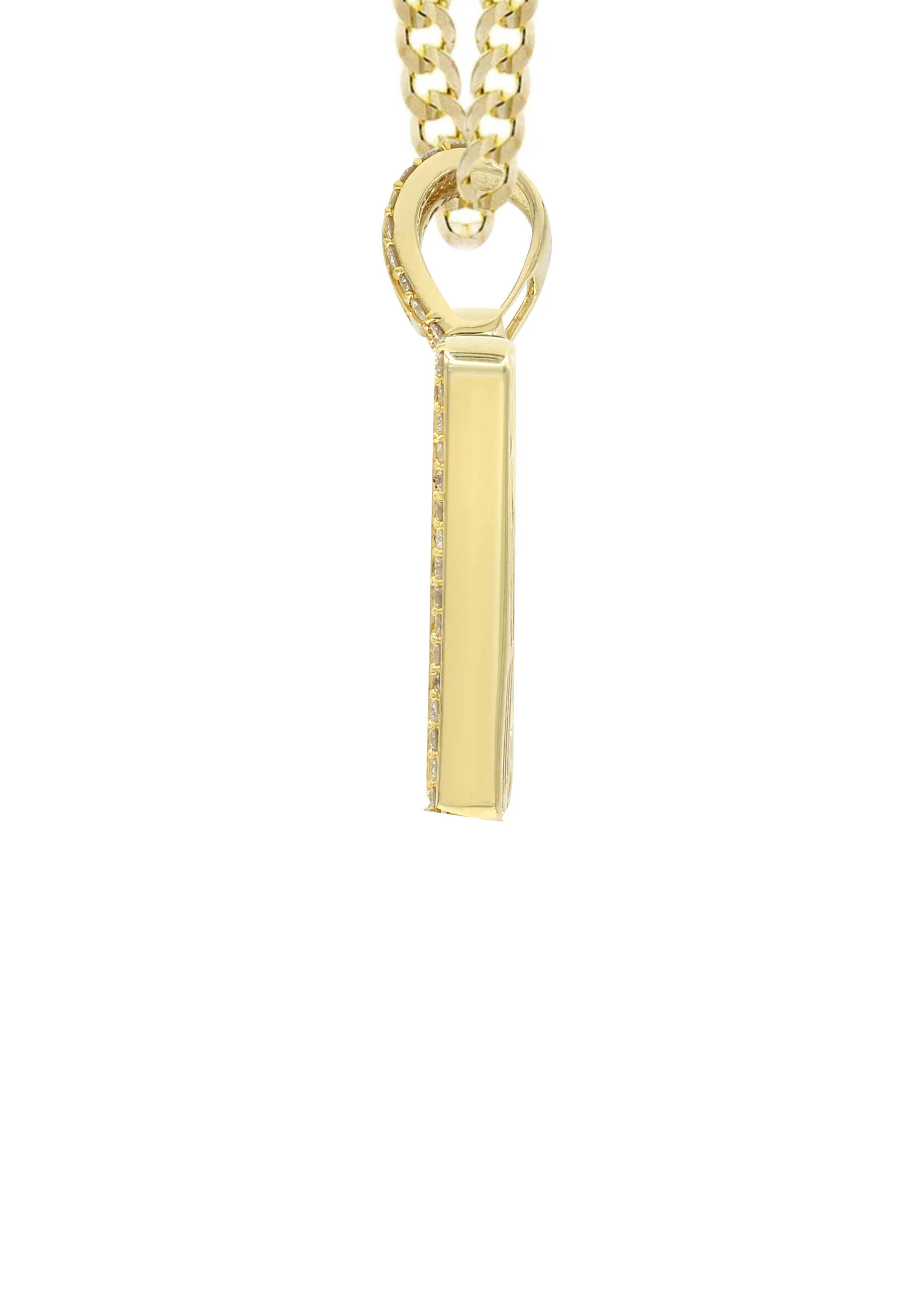 Yellow Gold Letter "M" Baguette Diamond Necklace | 3.3 Carats - Image 4