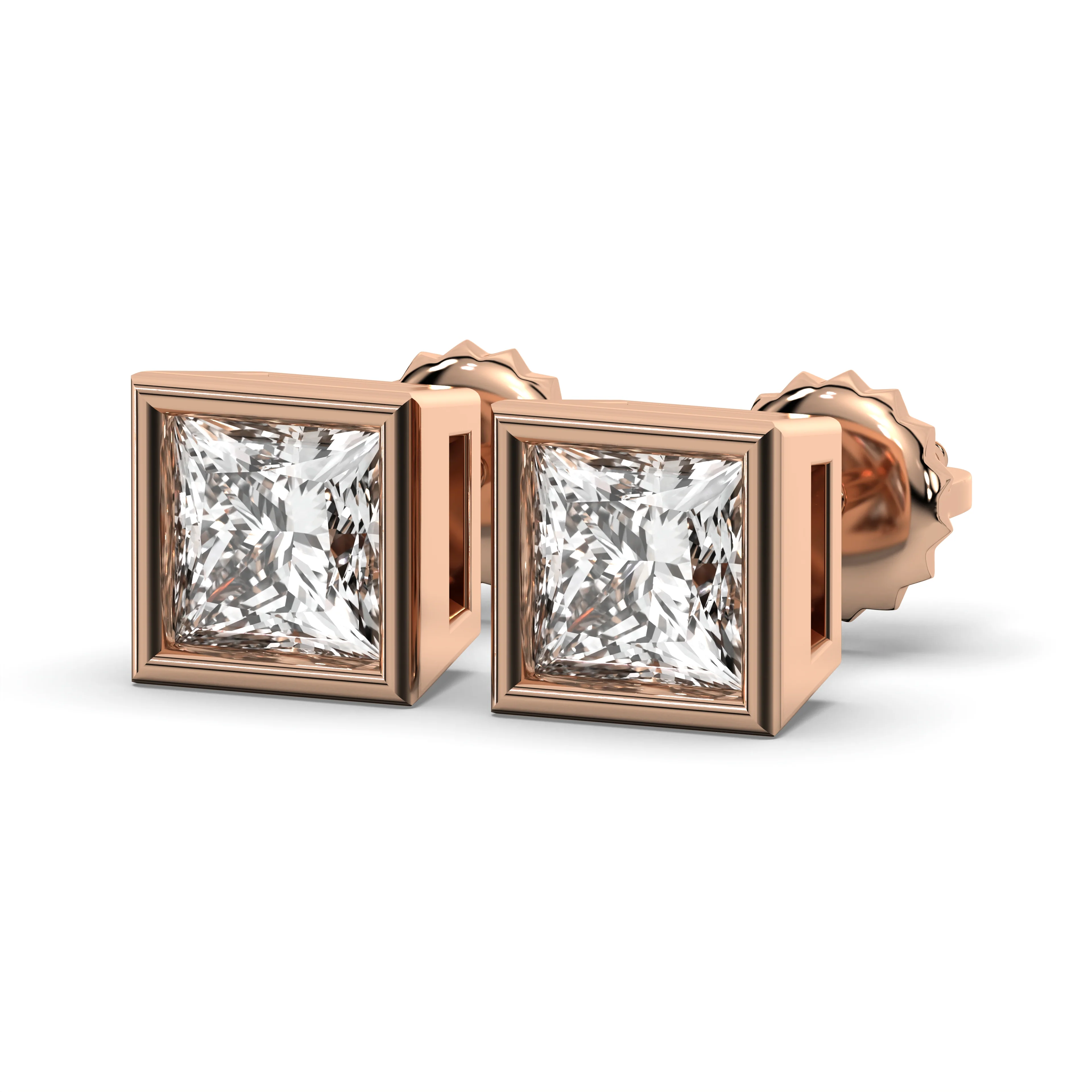 Men's Jewelry - VVS Lab Diamond Princess Cut Stud Earrings For Men | 14K Rose Gold - Image 2