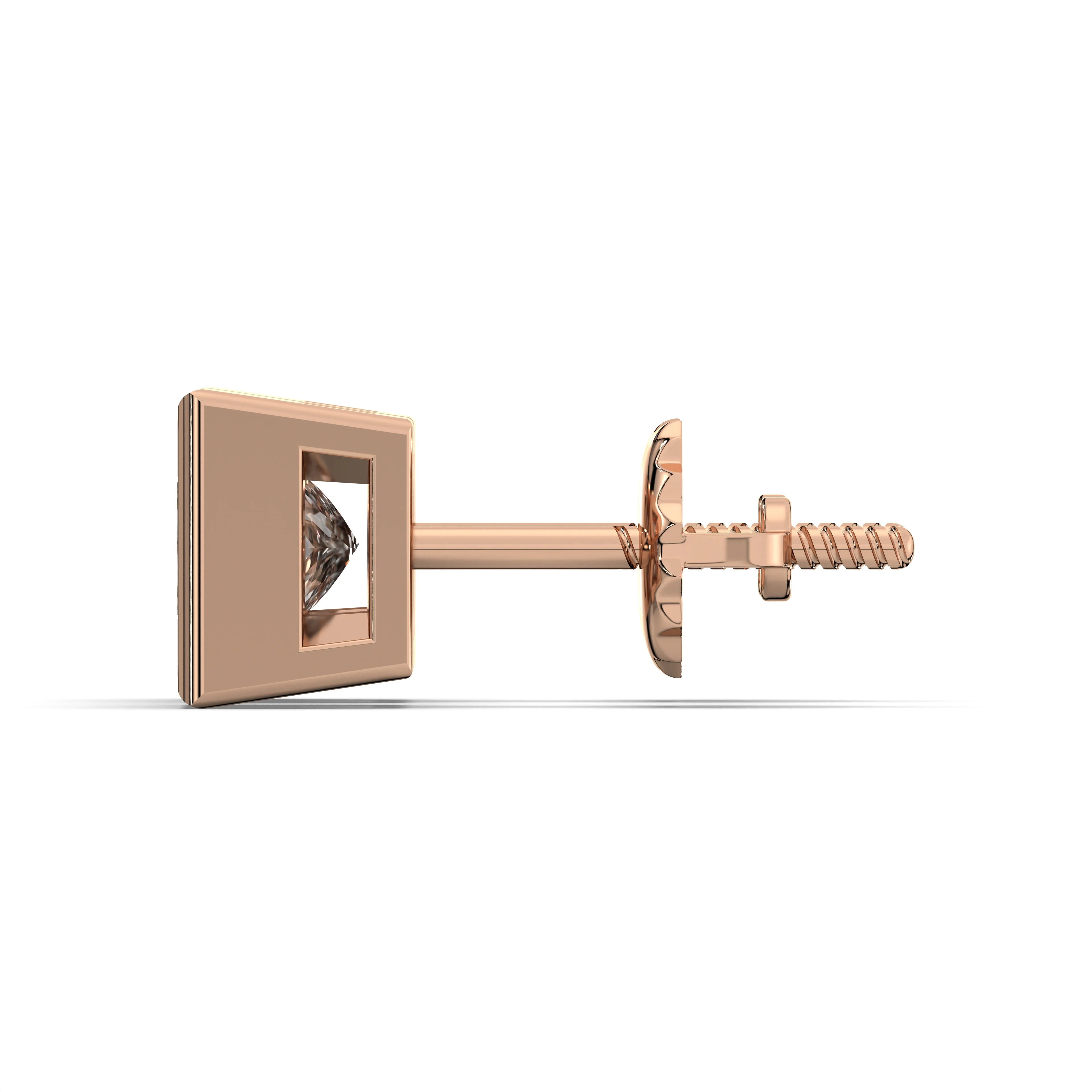 Men's Jewelry - VVS Lab Diamond Princess Cut Stud Earrings For Men | 14K Rose Gold - Image 3